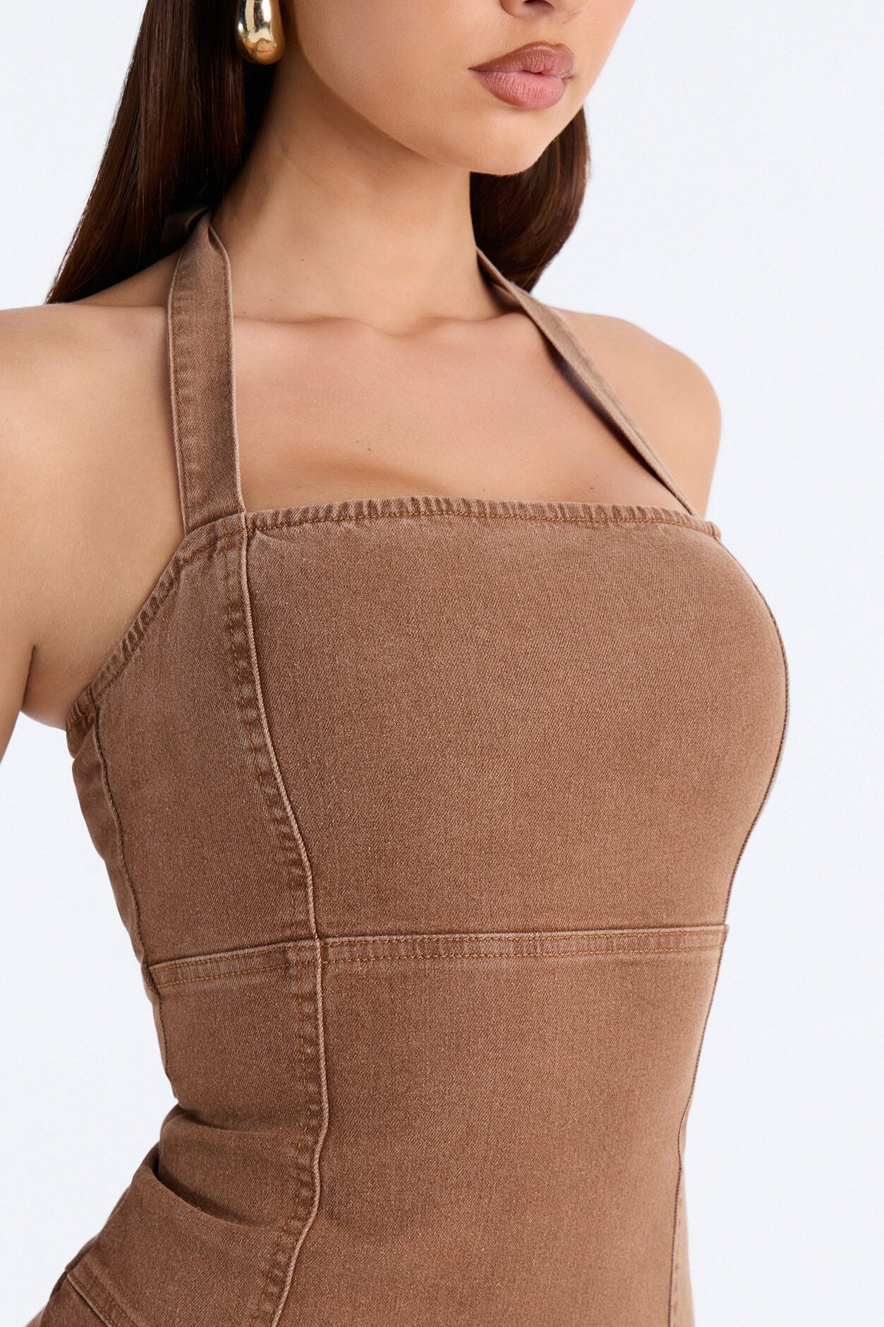 Carina Asymmetrical Denim Midi Dress - Chocolate