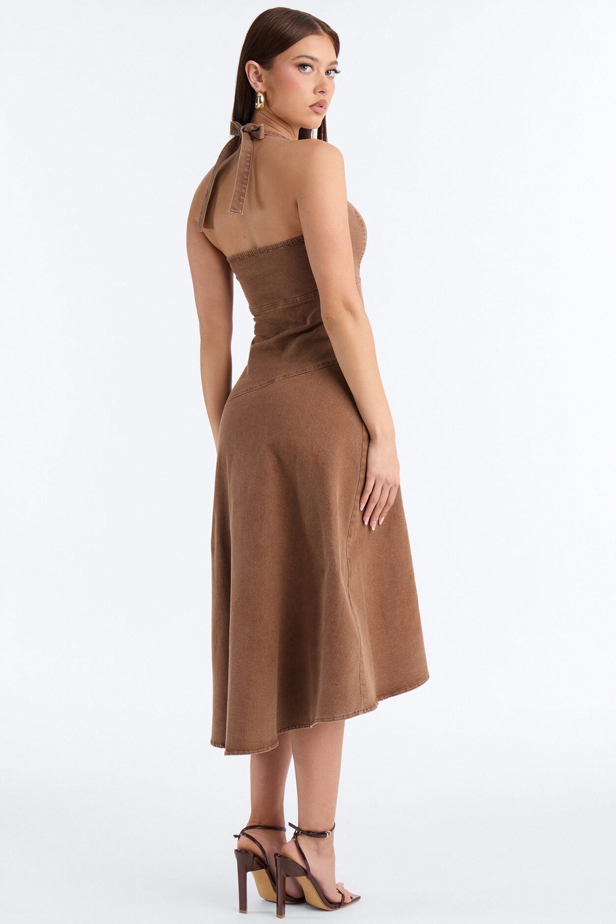 Carina Asymmetrical Denim Midi Dress - Chocolate