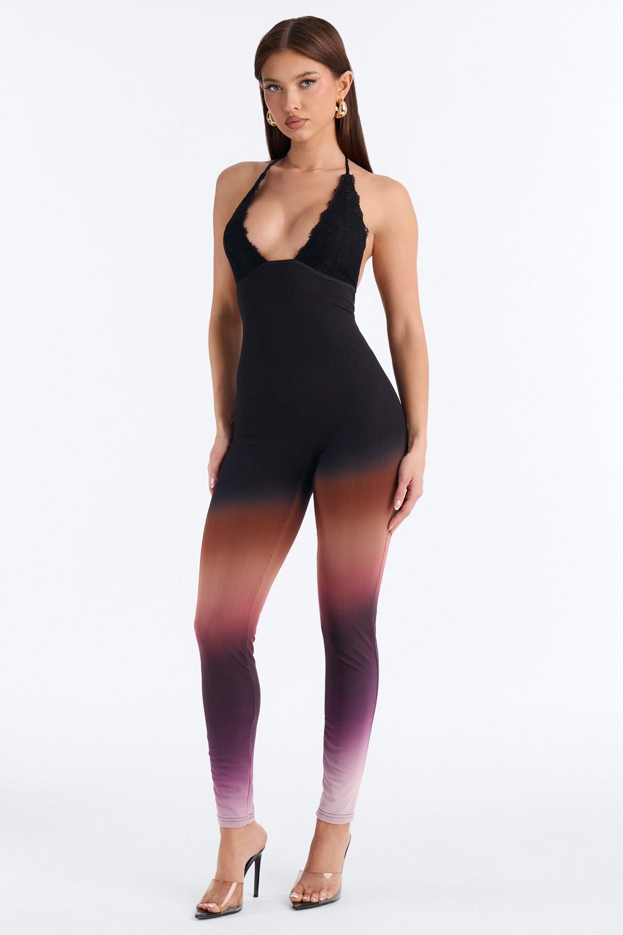 Mila Backless Ombre Mesh Catsuit - Black/combo