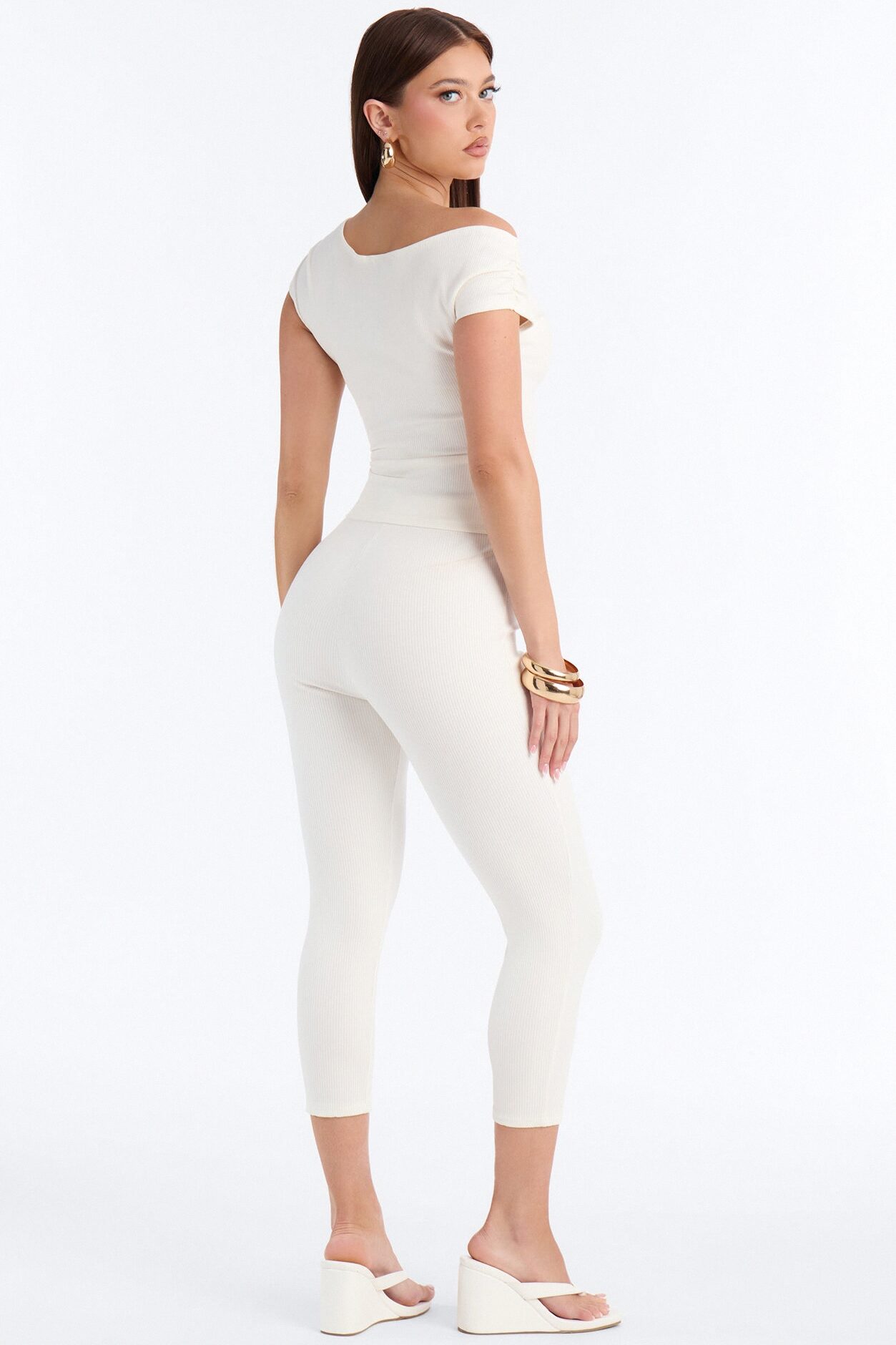 Ariella Off Shoulder Snatched Capri Set - Off White