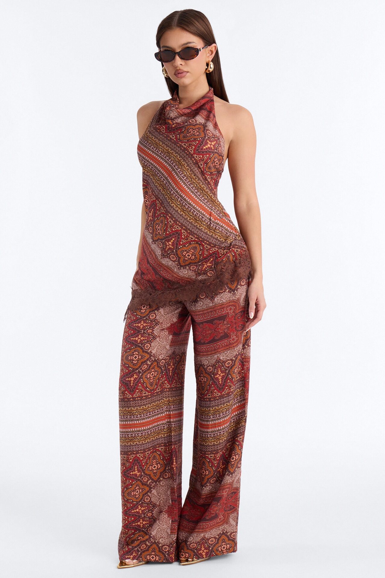 Normani Paisley Halter Pant Set - Rust/combo