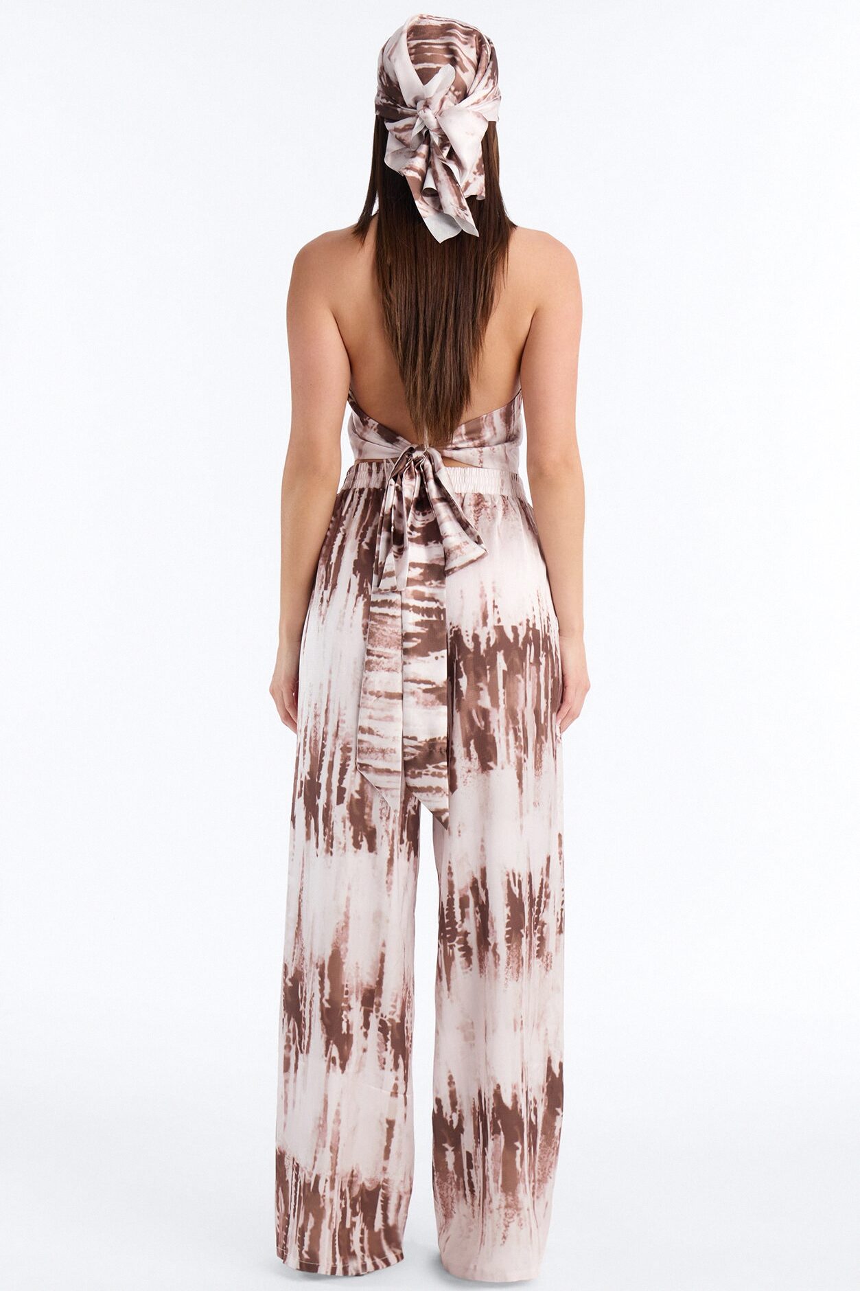 Julie Satin 3Piece Halter Pant Set - Brown Combo