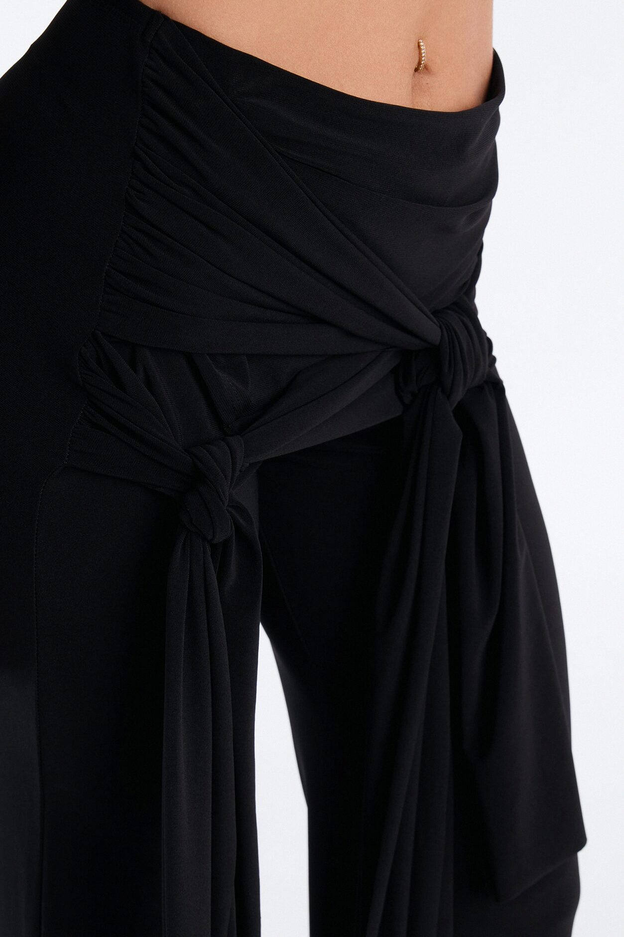Sakura High Rise Tie Waist Flare Pants - Black