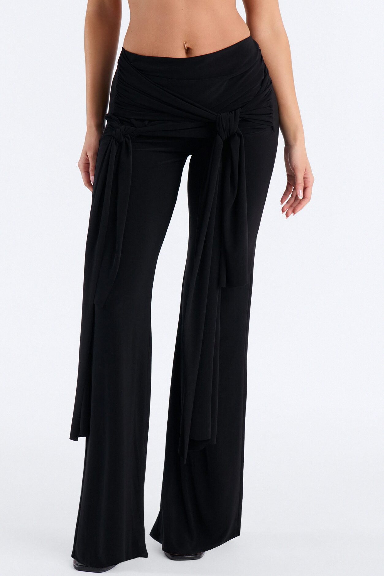 Sakura High Rise Tie Waist Flare Pants - Black