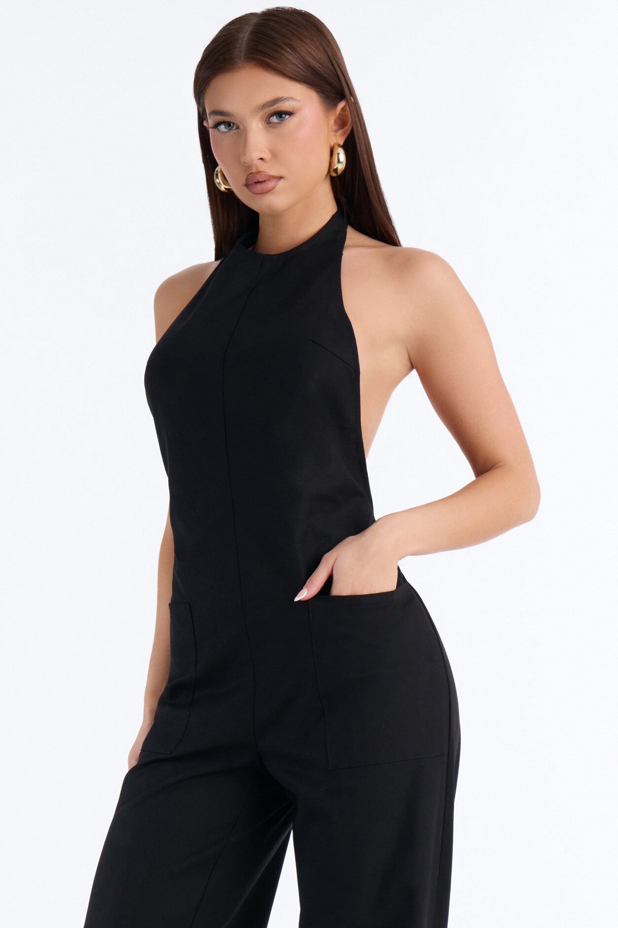 Nelly Linen Backless Jumpsuit - Black