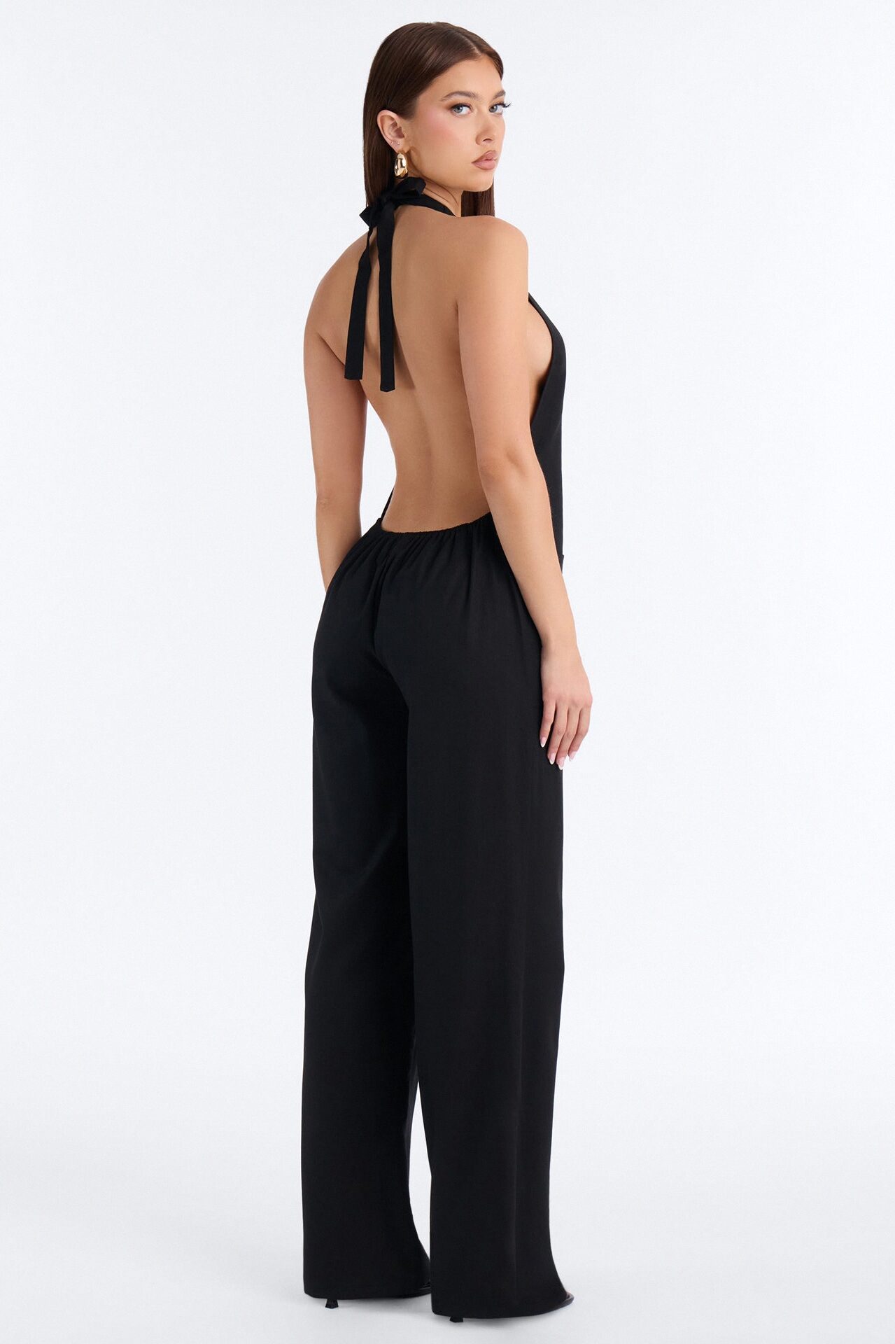 Nelly Linen Backless Jumpsuit - Black