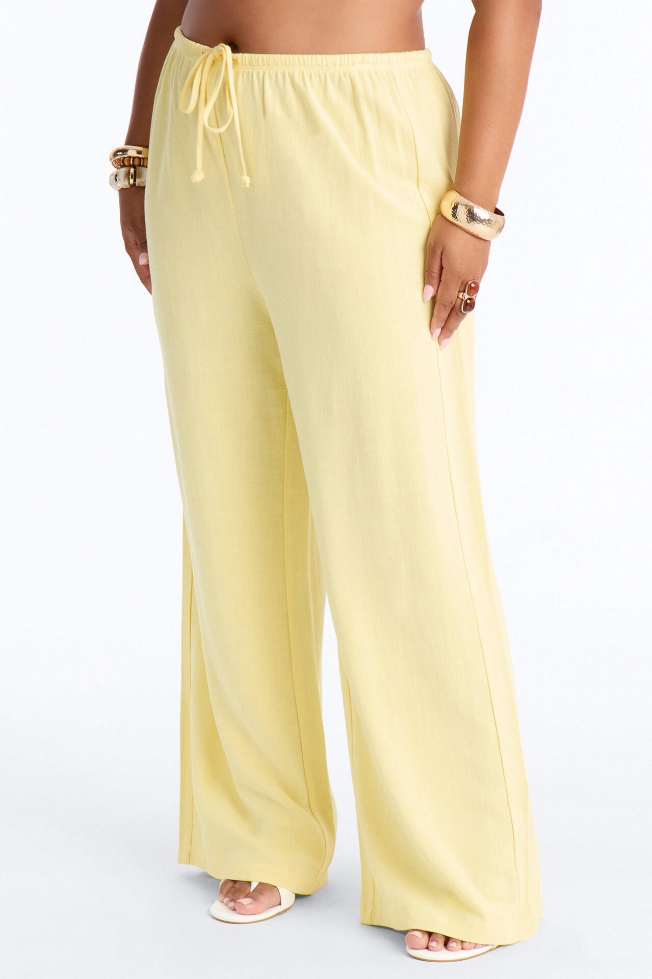Kienna Low Rise Linen Wide Leg Pant 30″ - Butter Yellow