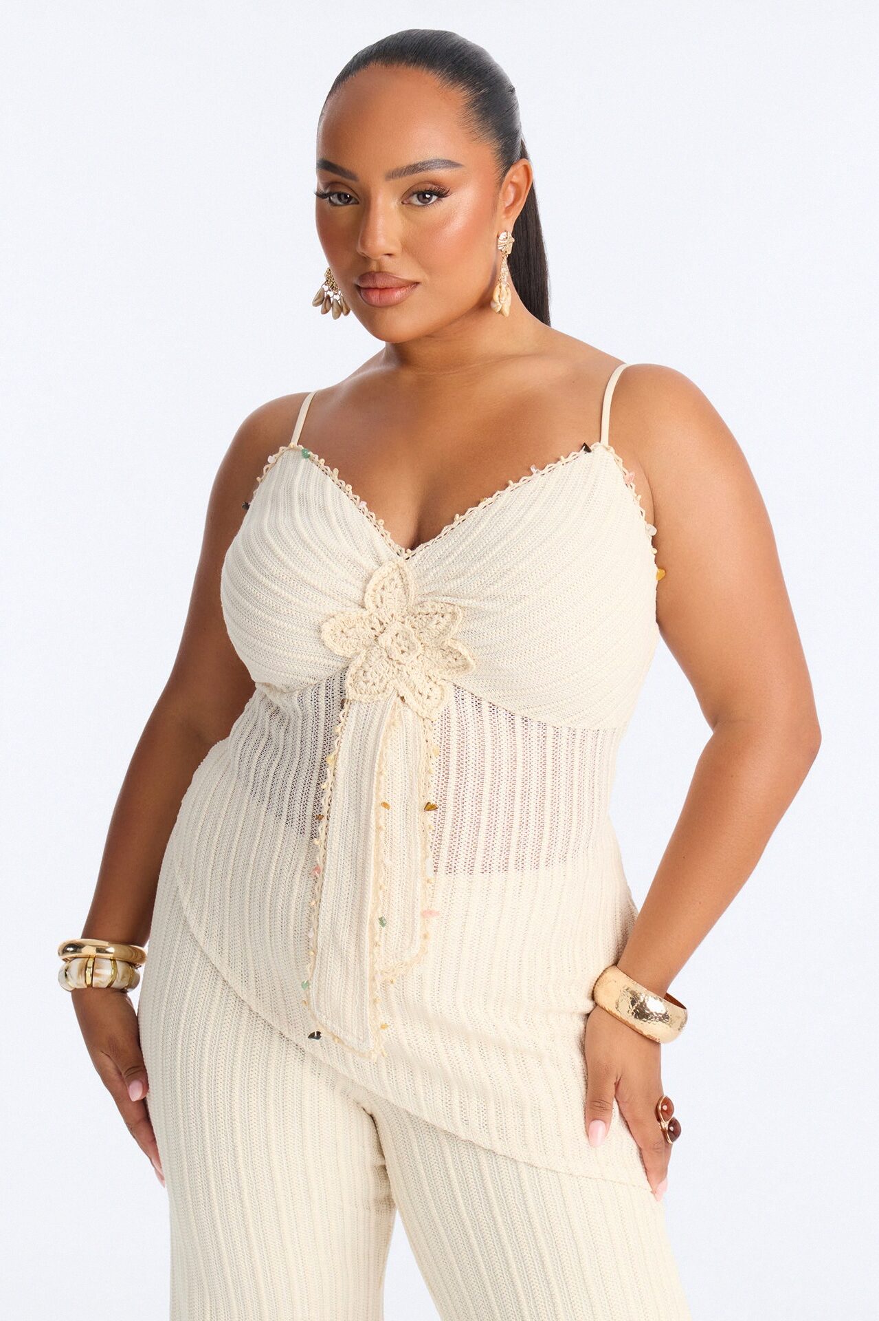 Judy Crochet Pant Set - Cream