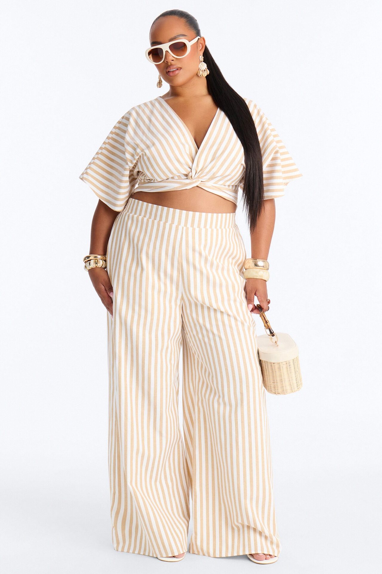 Nantucket Stripe Pant Set - Taupe