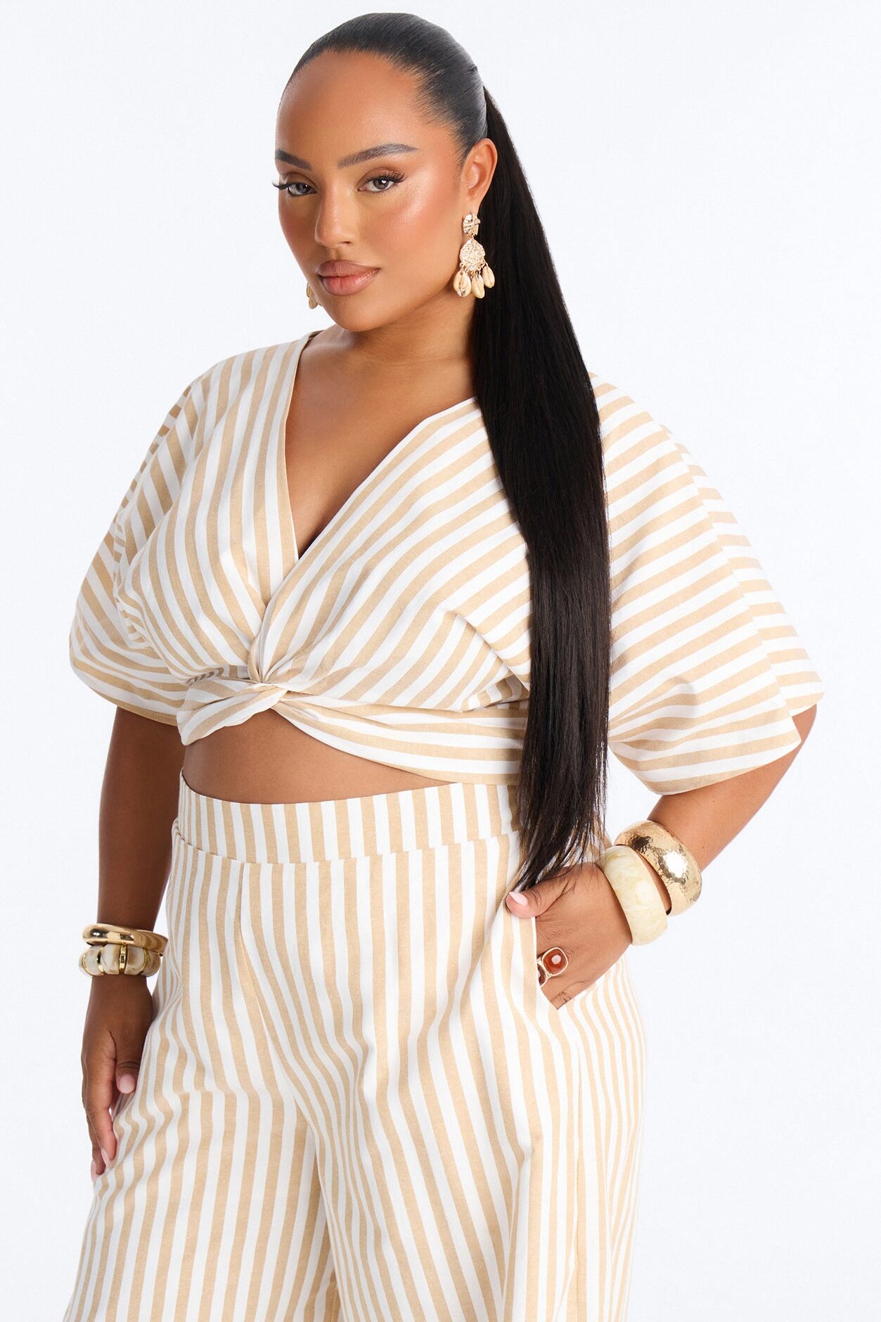 Nantucket Stripe Pant Set - Taupe