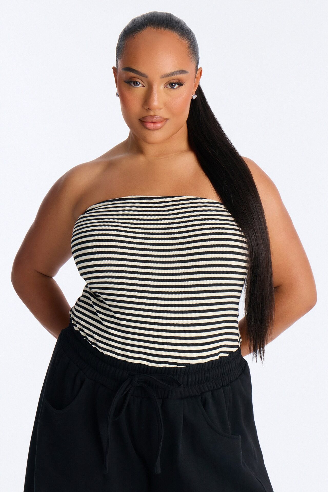 Jules Striped Knit Tube With Fleece Pant Jumpsuit - Black/combo