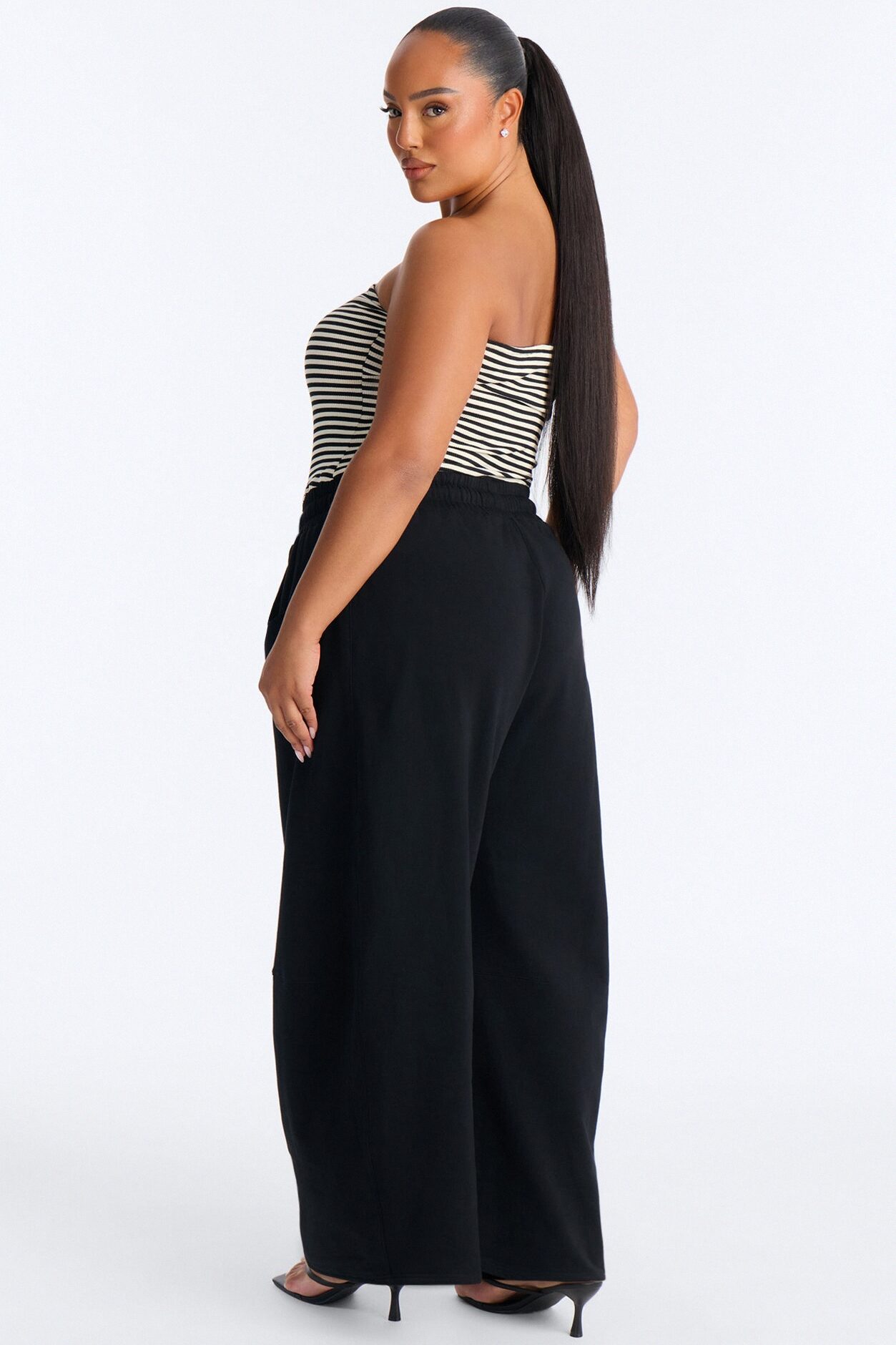 Jules Striped Knit Tube With Fleece Pant Jumpsuit - Black/combo