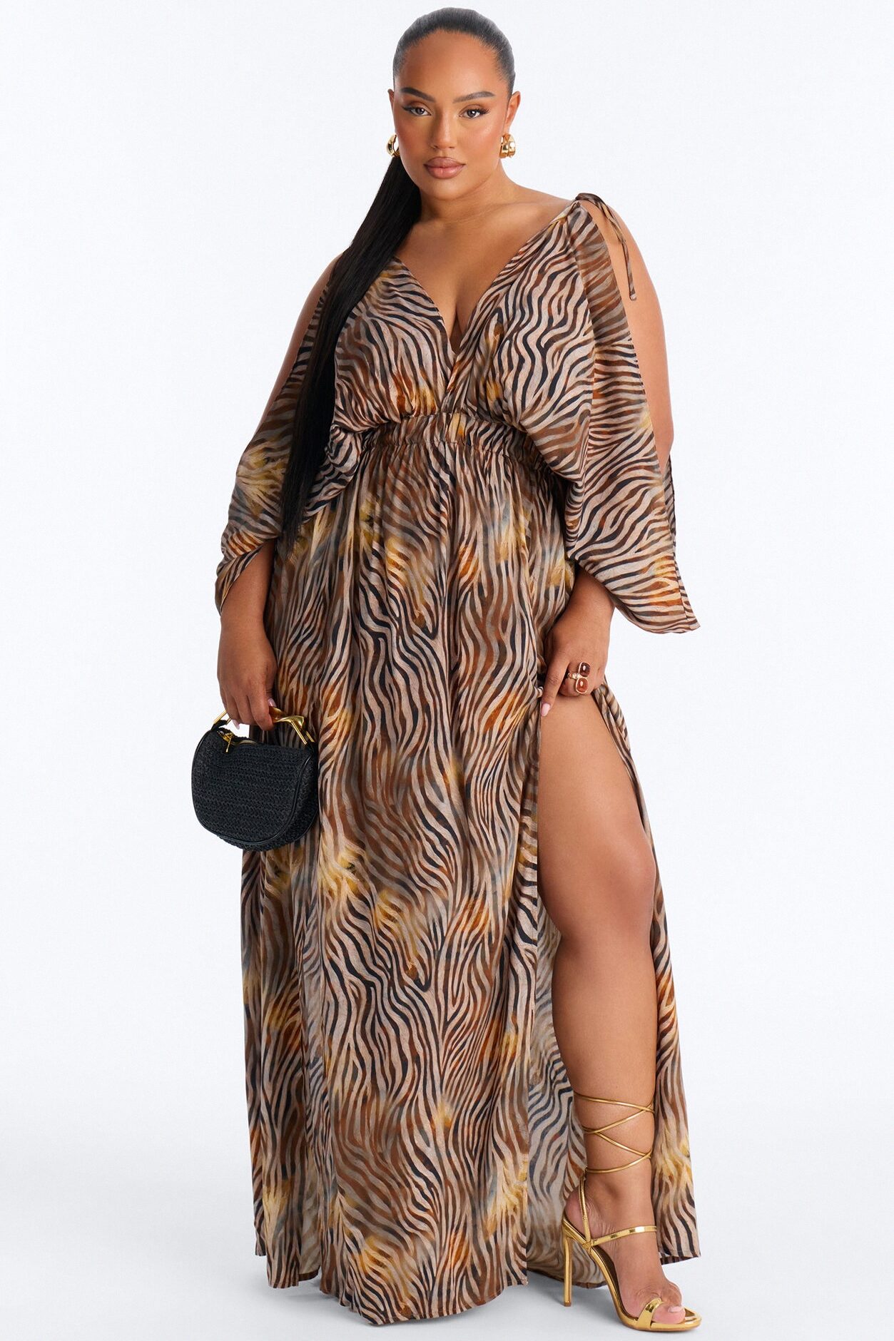 Laurel Animal High Slits Maxi Dress - Brown/combo