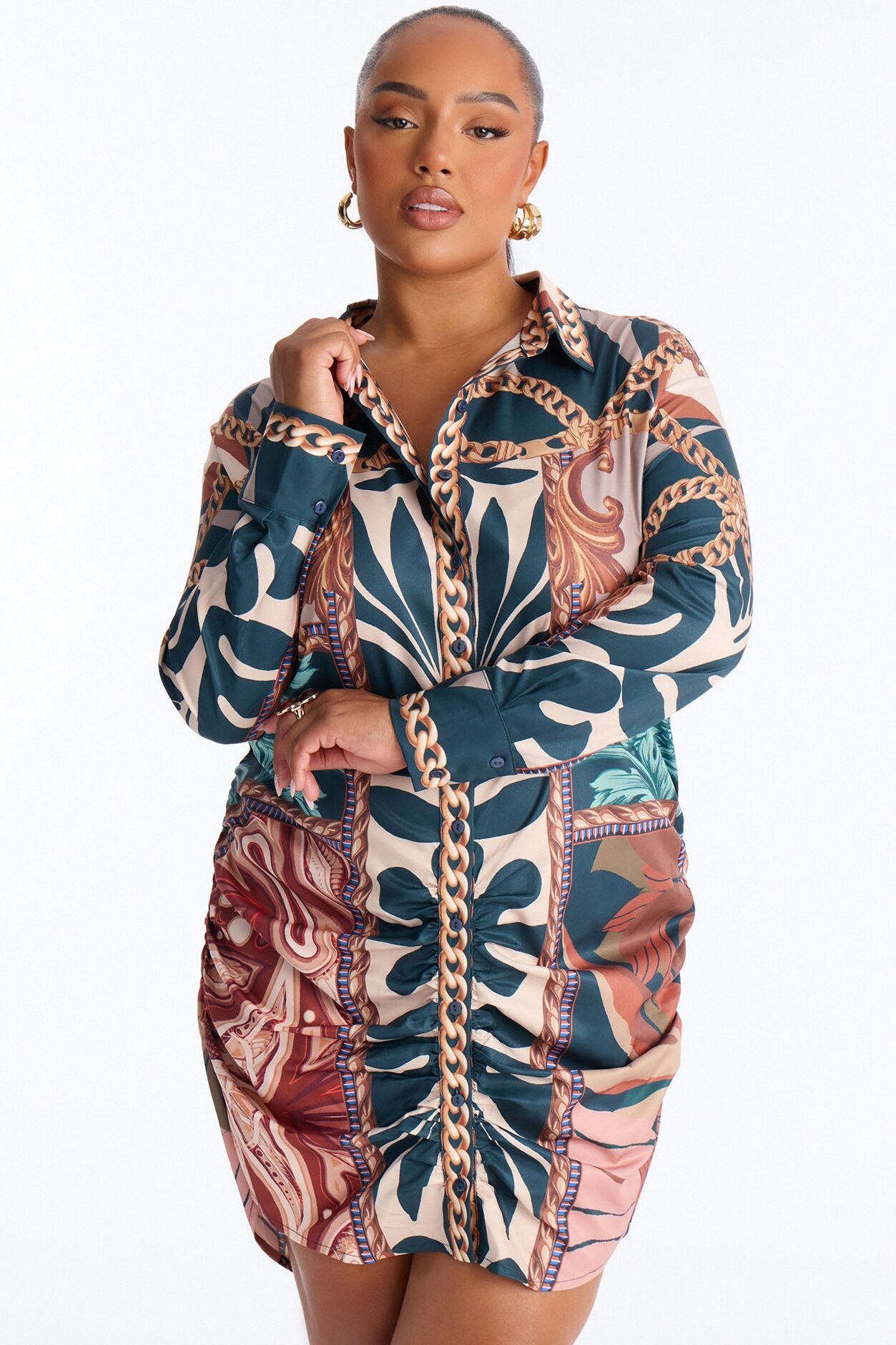 Off Duty Slay Collar Mini Dress - Blue/combo