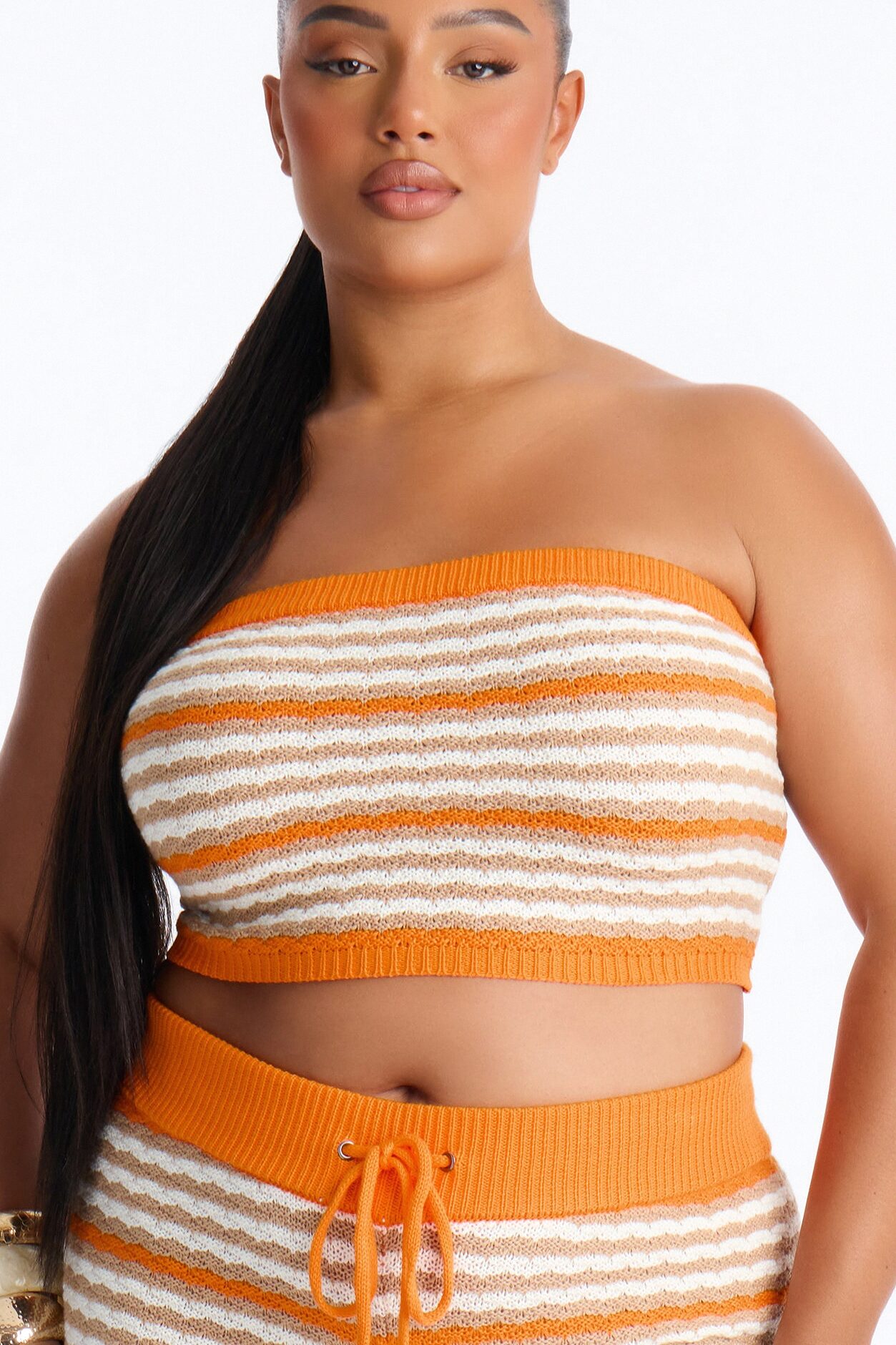 Beth Striped Crochet Short Set - Orange/combo