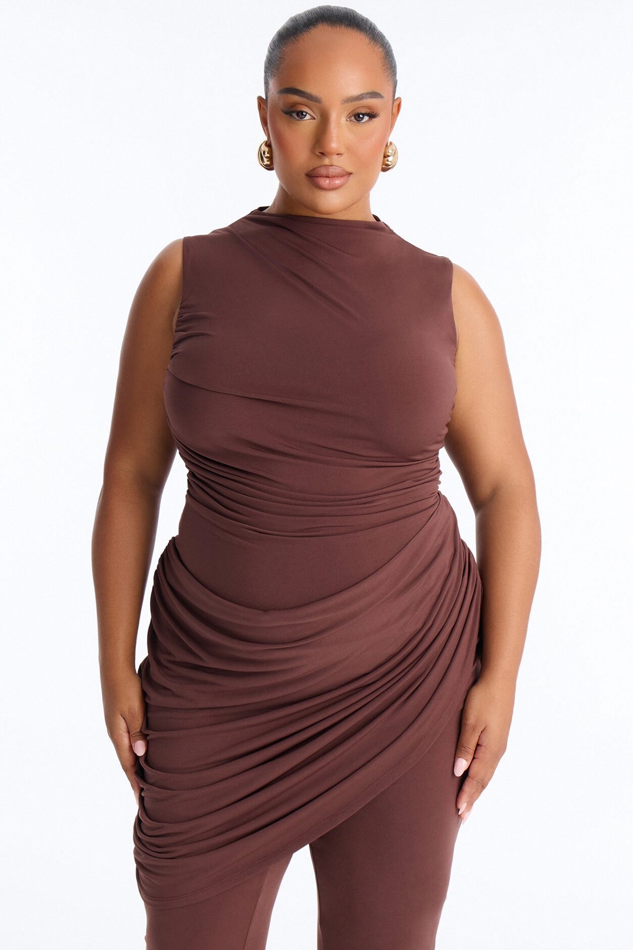 Got A Rush Draped Catsuit - Chocolate