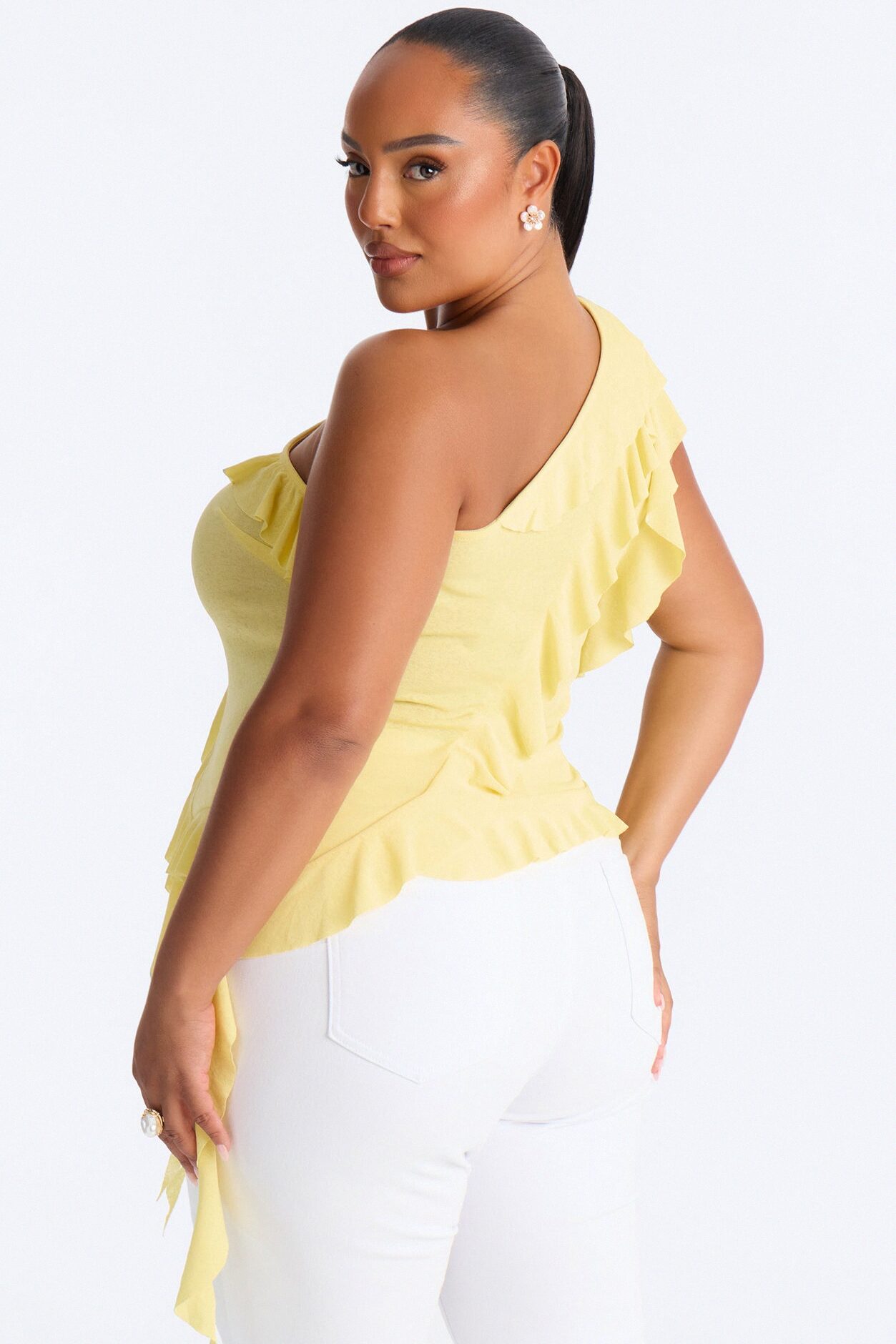 Sicily Ruffle One Shoulder Textured Top - Butter Yellow