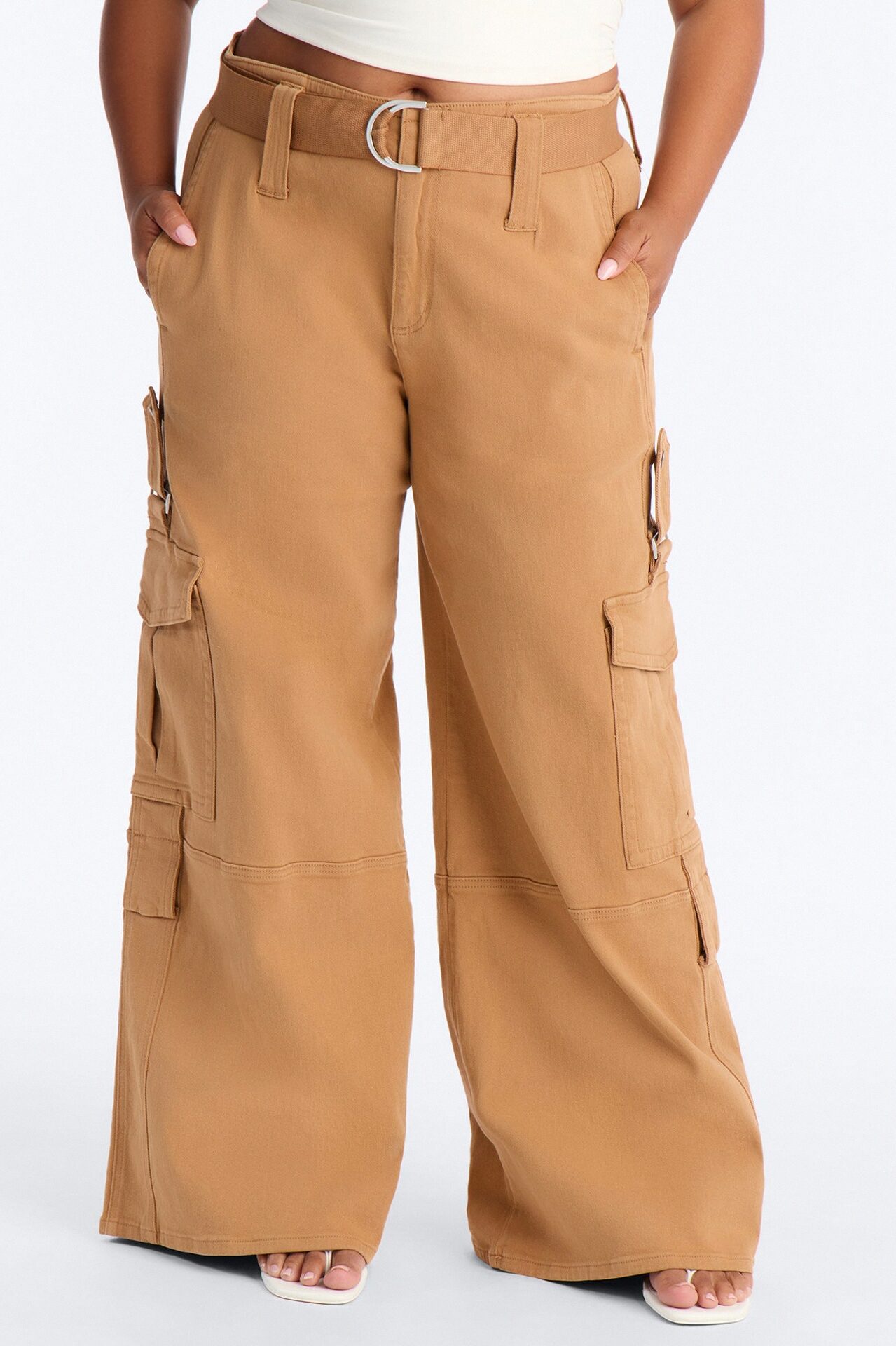 Natalia High Rise Cargo Belted Wide Leg Pant 33″ - Terracotta