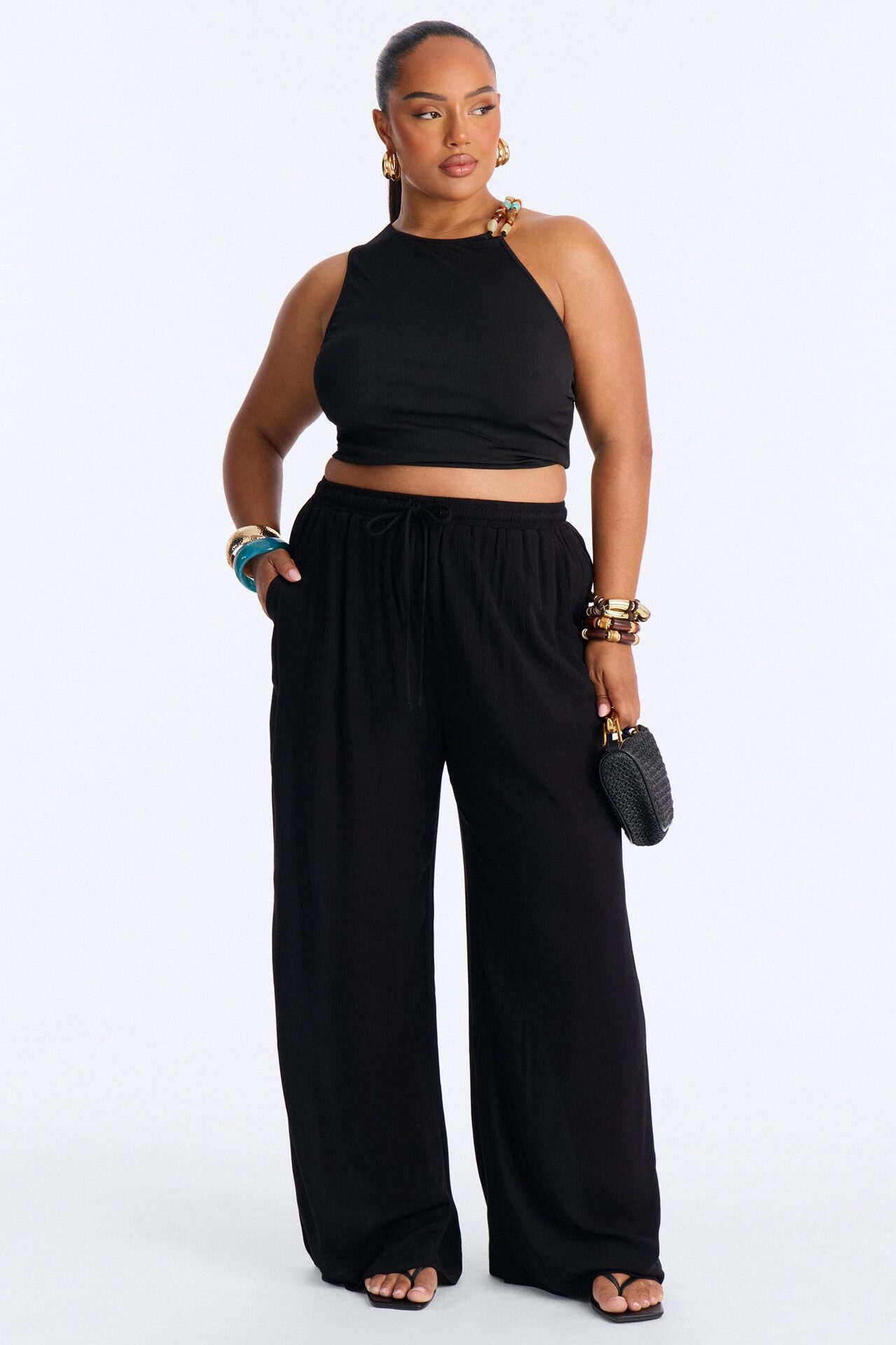 In Cannes For The Summer Wide Leg Gauze Pant - Black