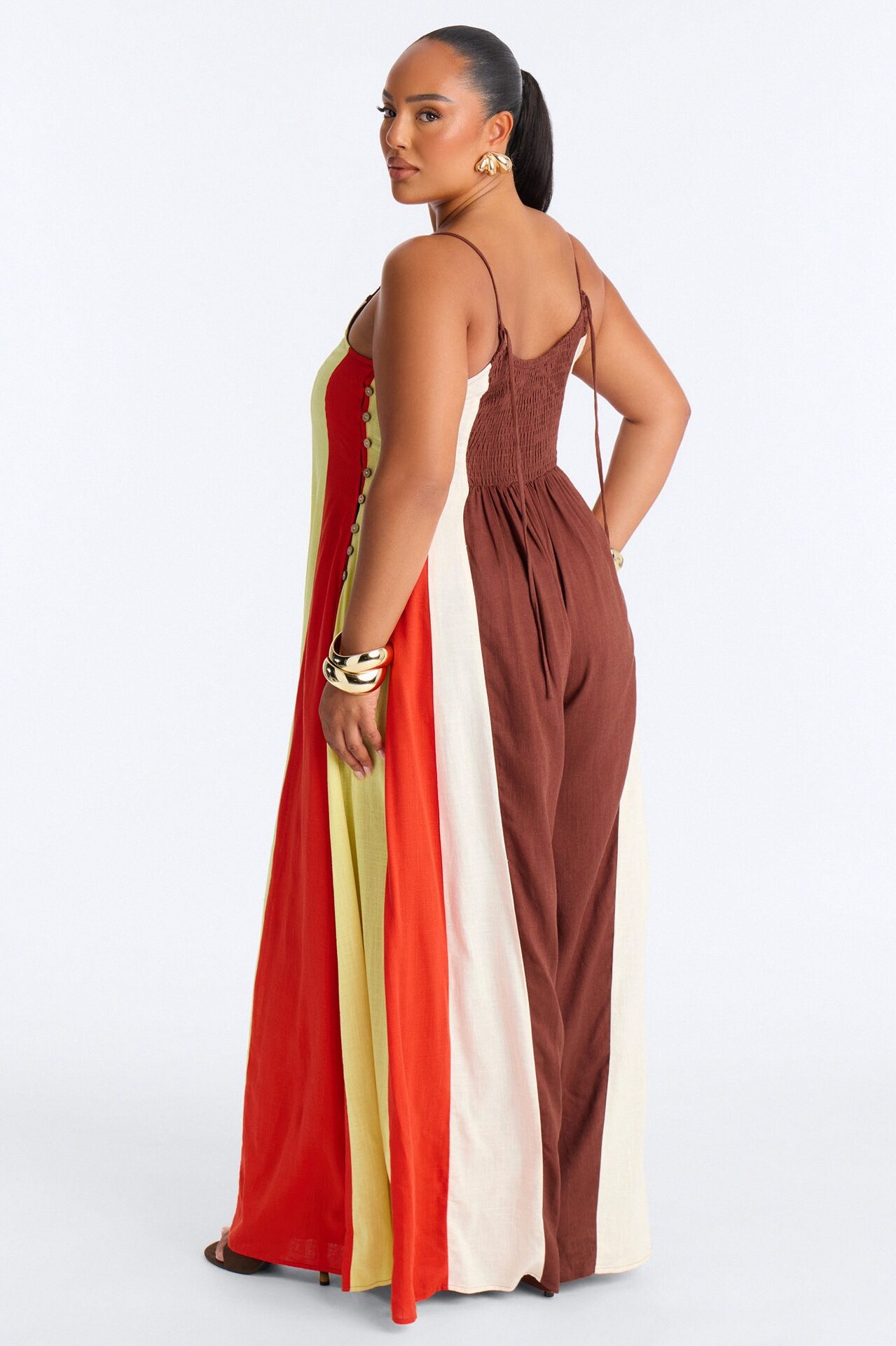 Brunch Time Contrast Trim Jumpsuit - Brown