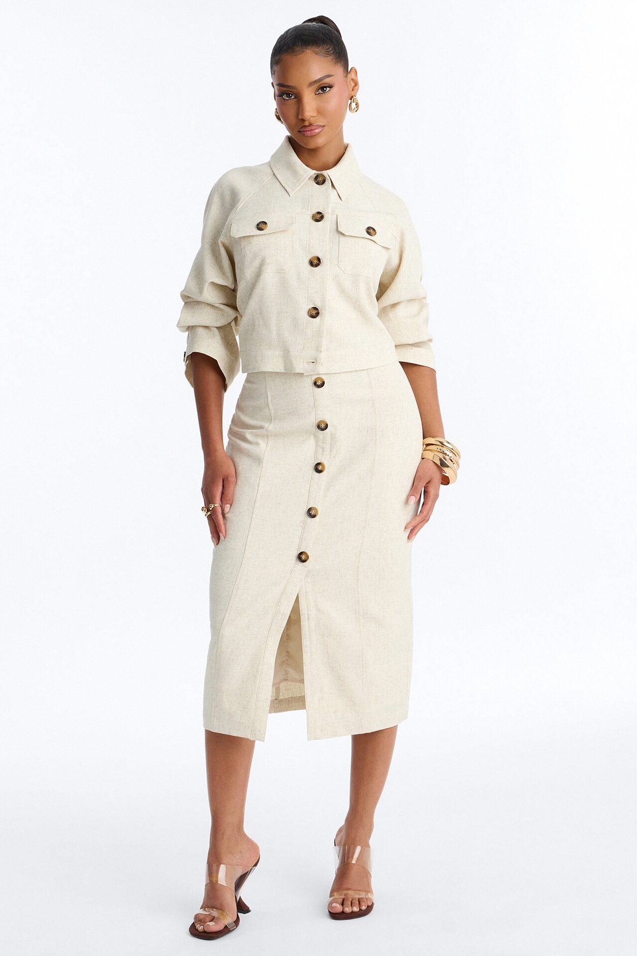 Leah Linen Cropped Jacket - Cream