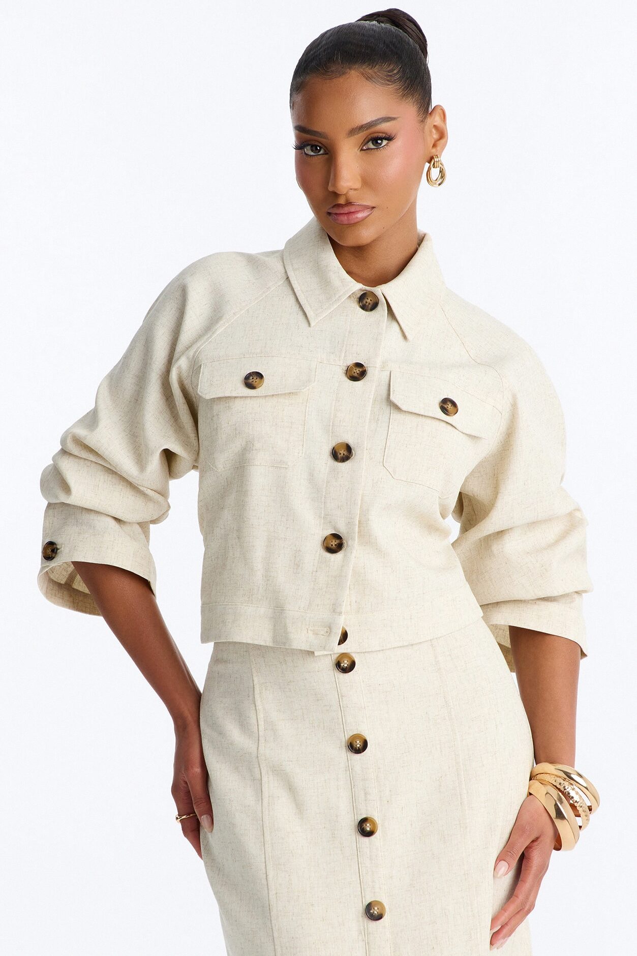 Leah Linen Cropped Jacket - Cream