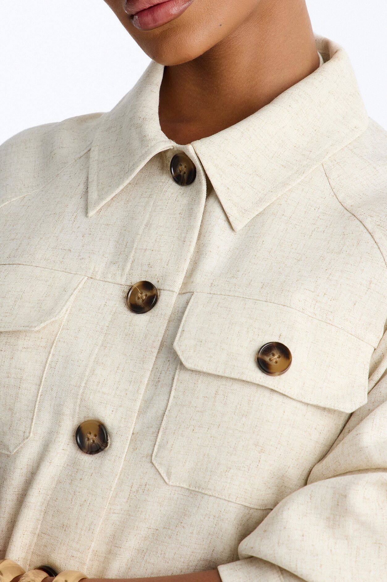Leah Linen Cropped Jacket - Cream
