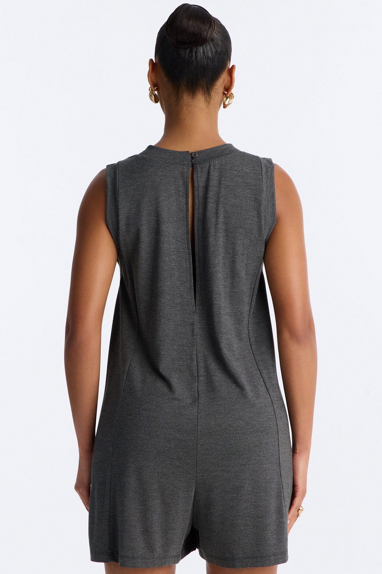 Jen High Neck Romper - Charcoal