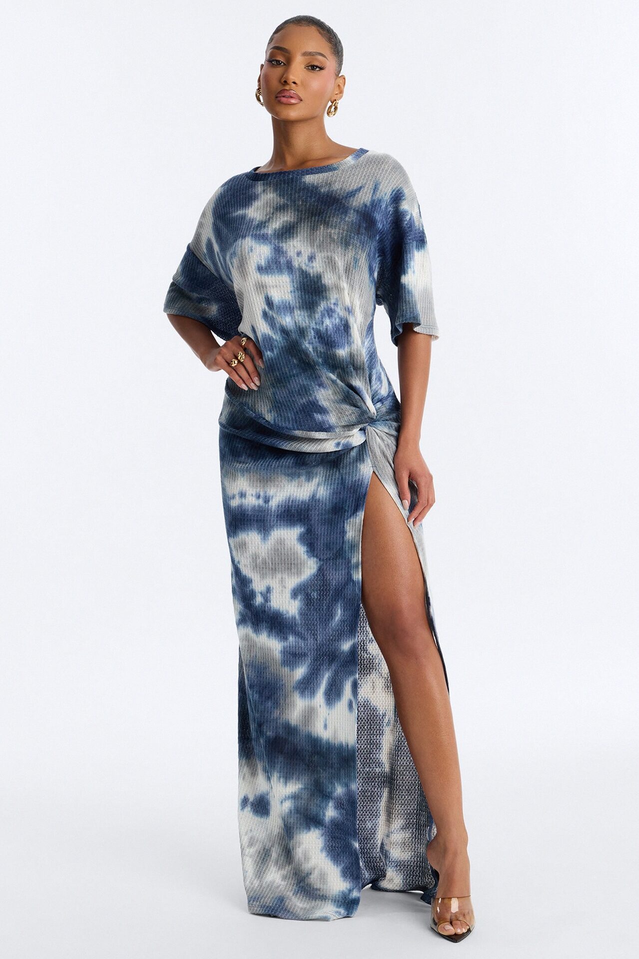 Hadley Waffle Knit Maxi Dress - Blue/combo
