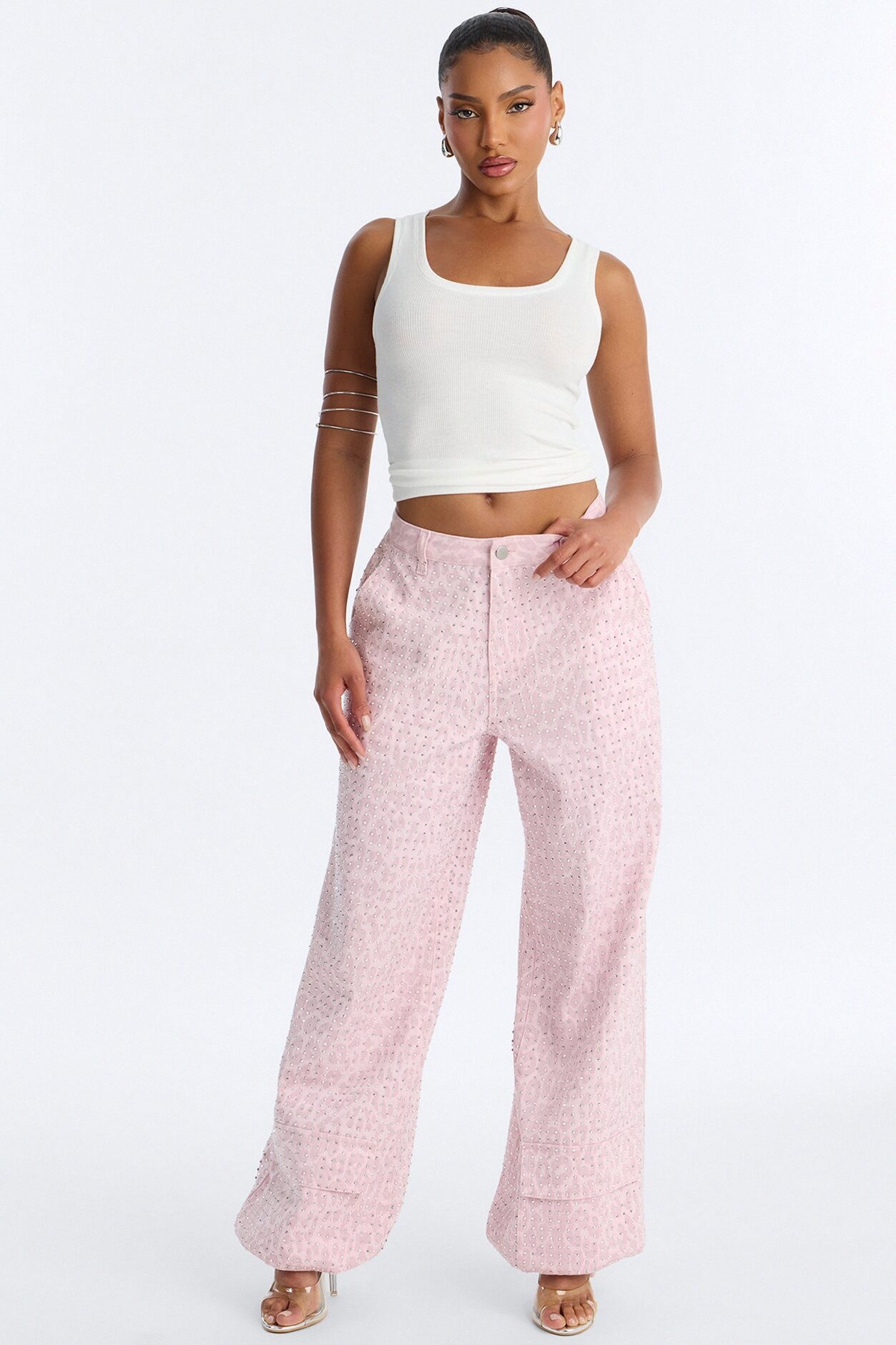 Look Don't Talk Embellished Leopard Jogger Pant - Pink