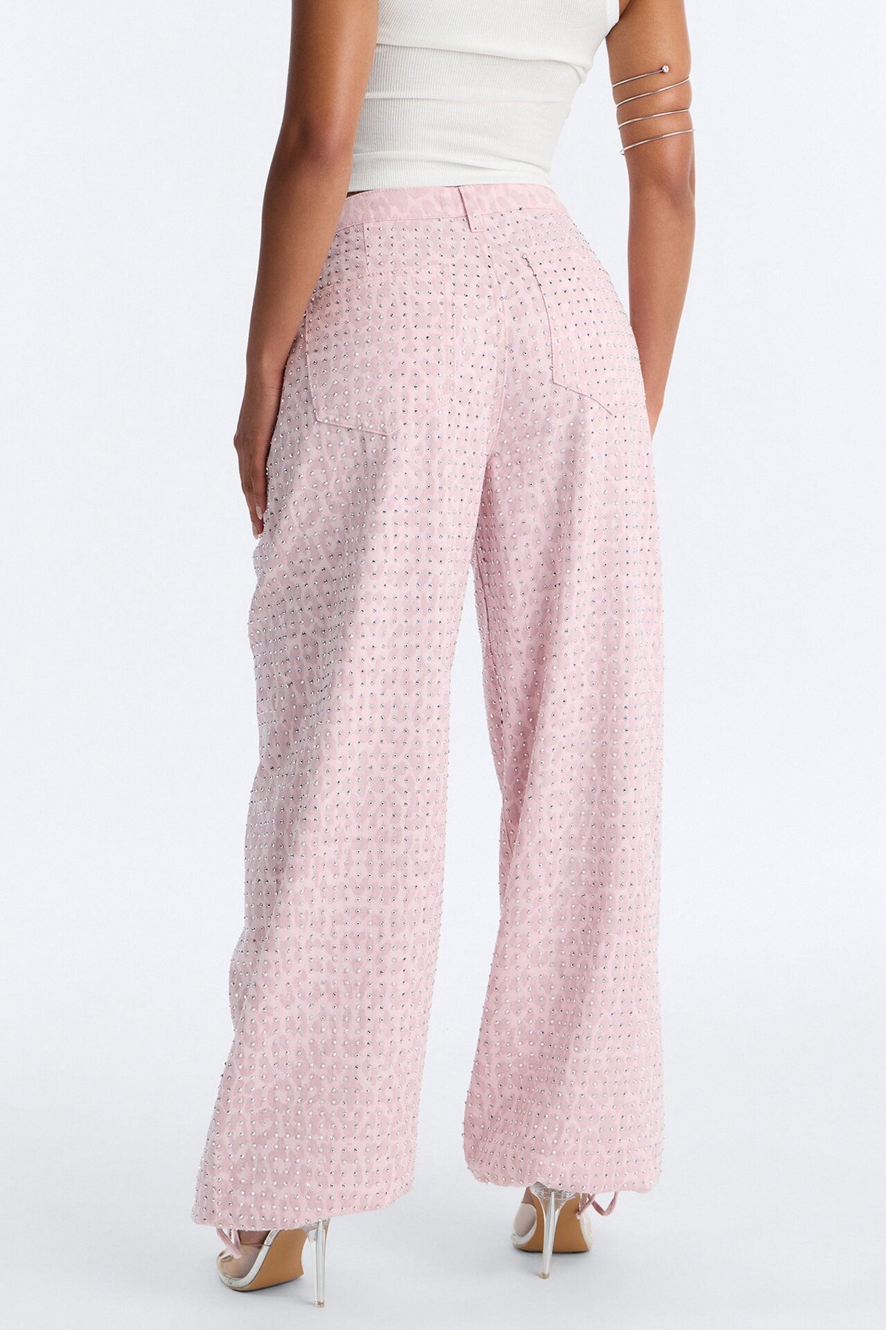 Look Don't Talk Embellished Leopard Jogger Pant - Pink
