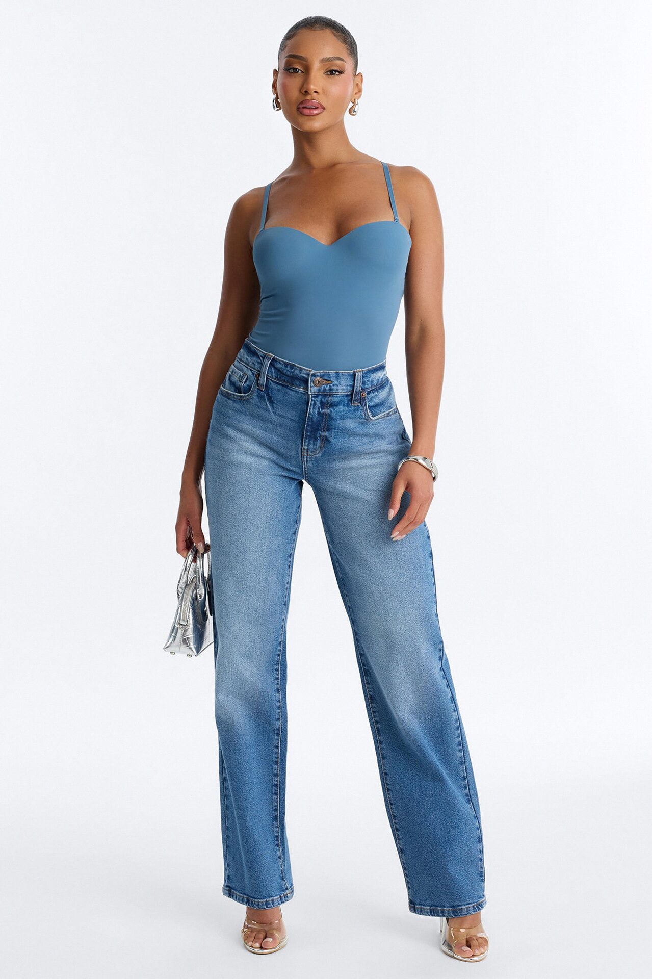 Josie Padded Sweetheart Neck Spaghetti Strap Bodysuit - Midnight Blue