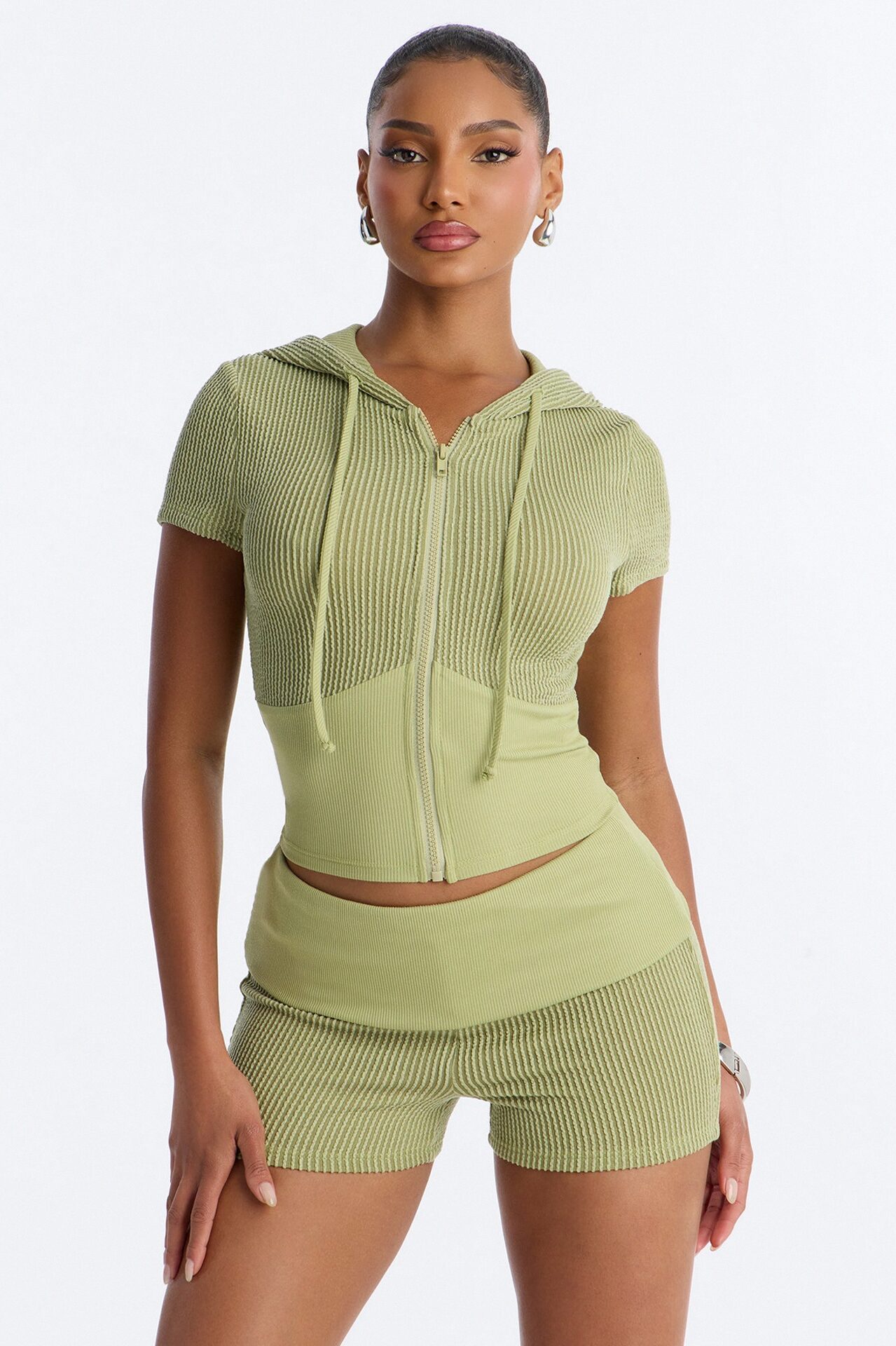 You Wish Foldover Waist Short Set - Olive