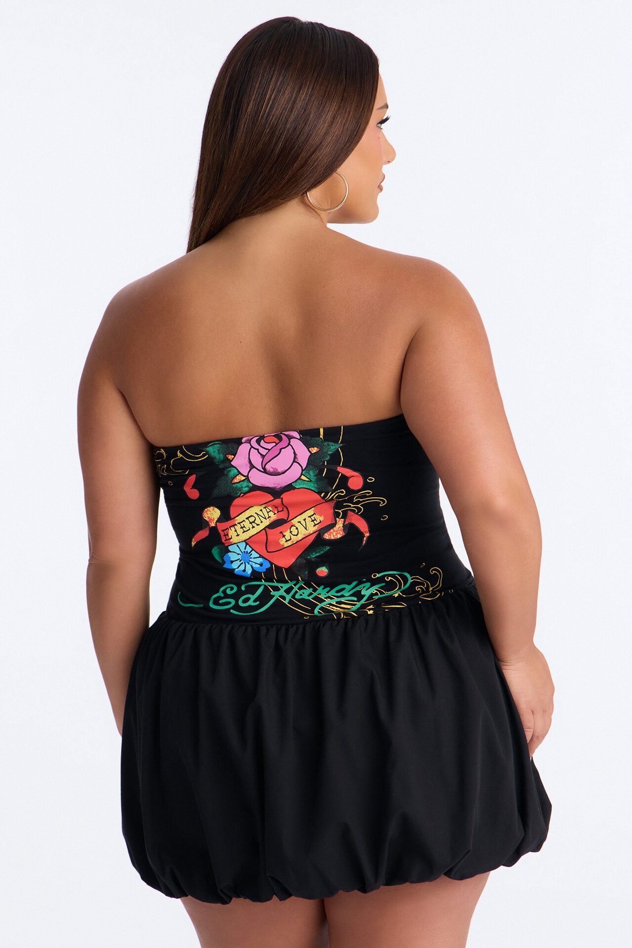 Ed Hardy Eternal Love Bubble Mini Dress - Black