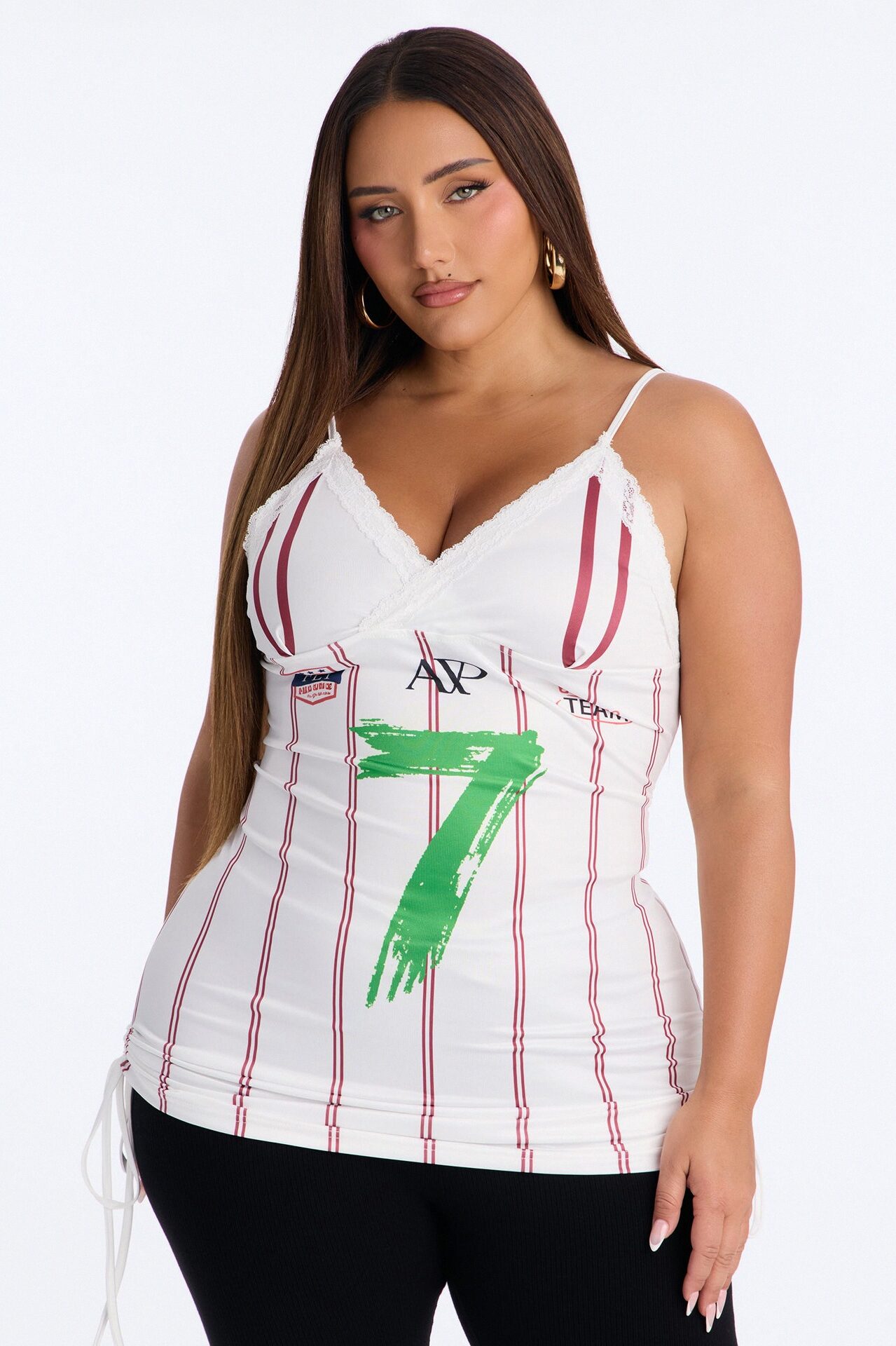 Lucky Seven Striped Lace Trim Tank - White/combo