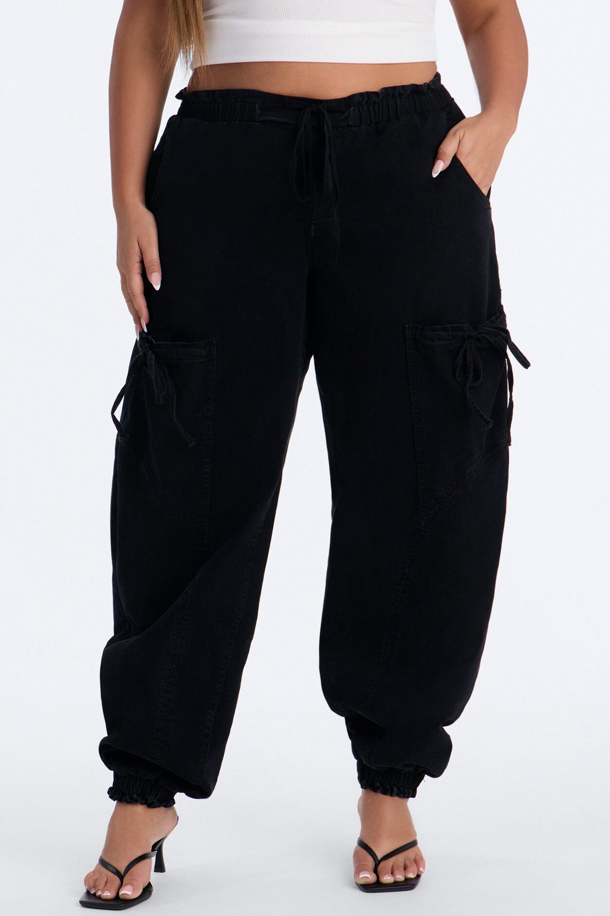 Sunbound Tie Waist Stretch Denim Joggers - Black