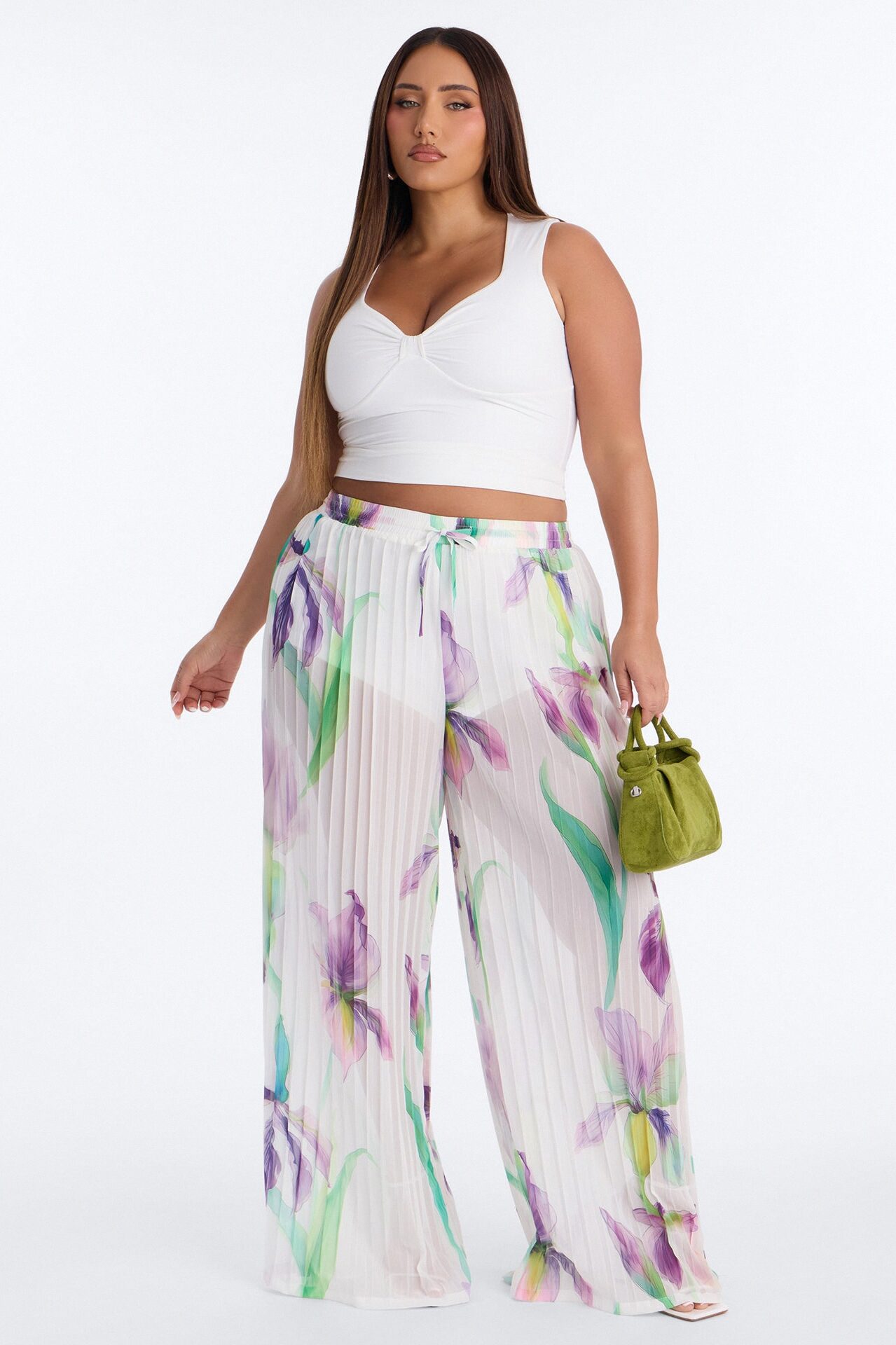 Daniella Pleated Chiffon Wide Leg Pant - Ivory/combo