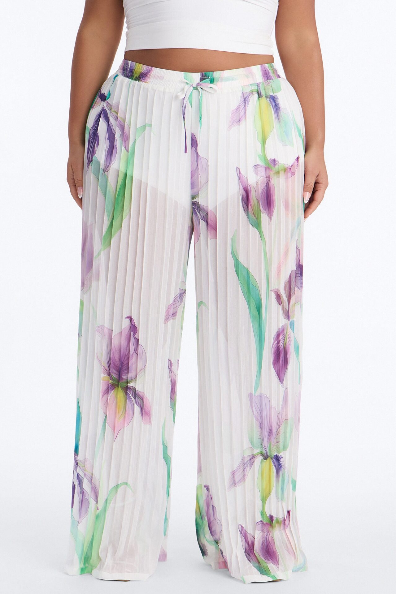 Daniella Pleated Chiffon Wide Leg Pant - Ivory/combo