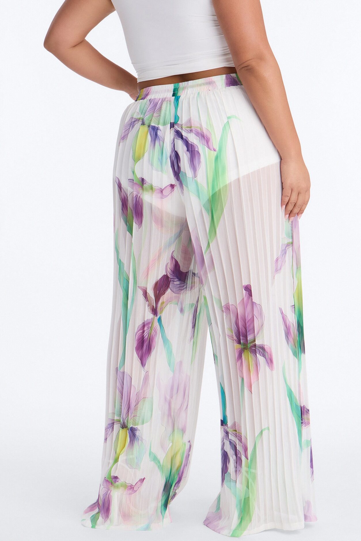 Daniella Pleated Chiffon Wide Leg Pant - Ivory/combo
