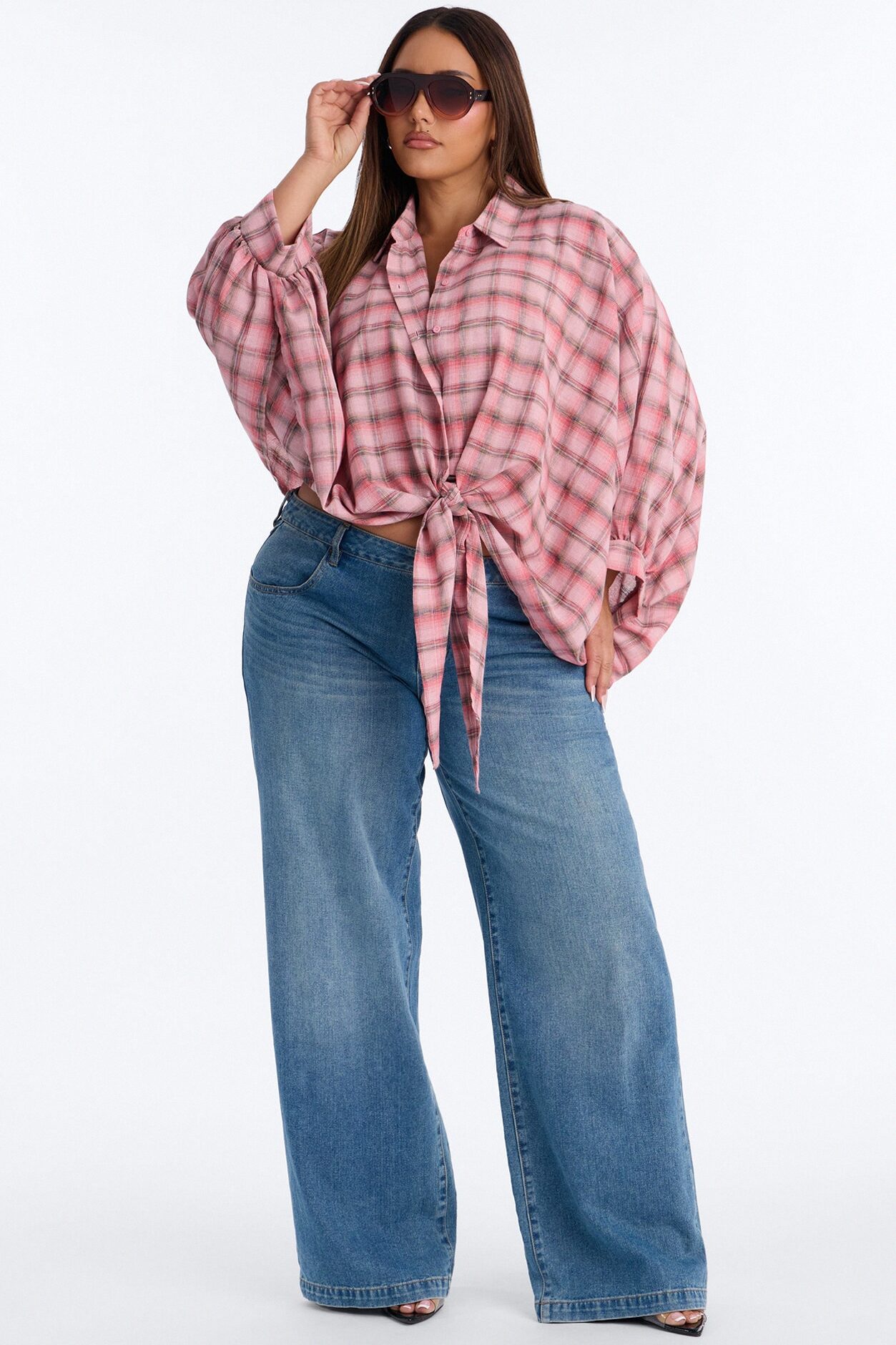 Kimora Tie Front Plaid Linen Shirt - Pink/combo