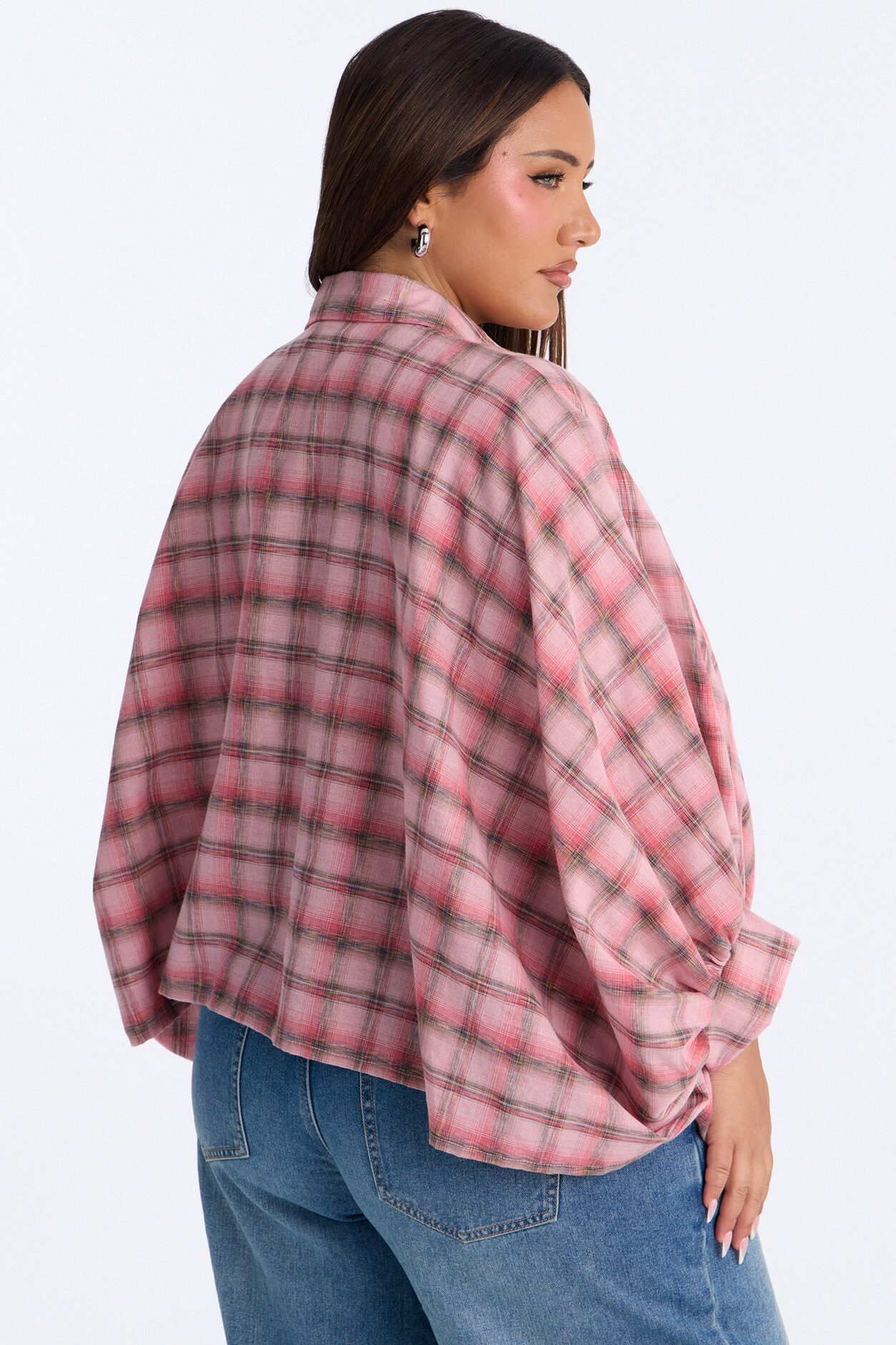 Kimora Tie Front Plaid Linen Shirt - Pink/combo