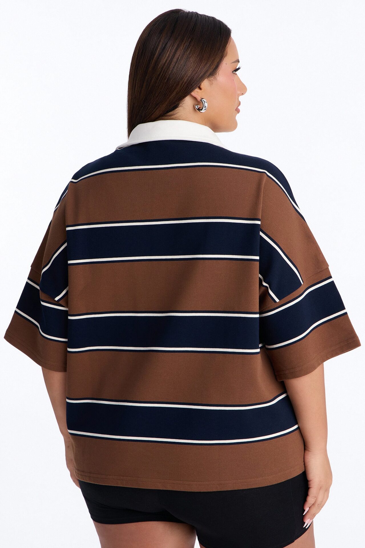 Emerson Striped Short Sleeve Polo Top - Brown/combo
