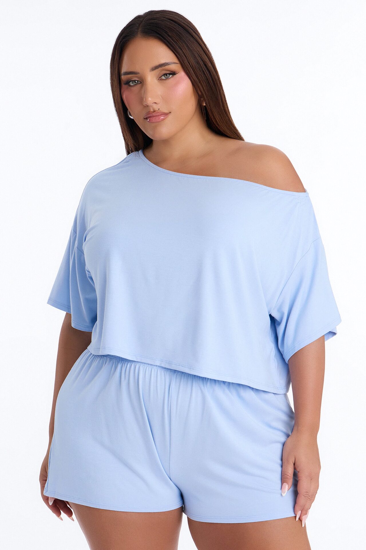 Bailey Off Shoulder Short Set - Light Blue