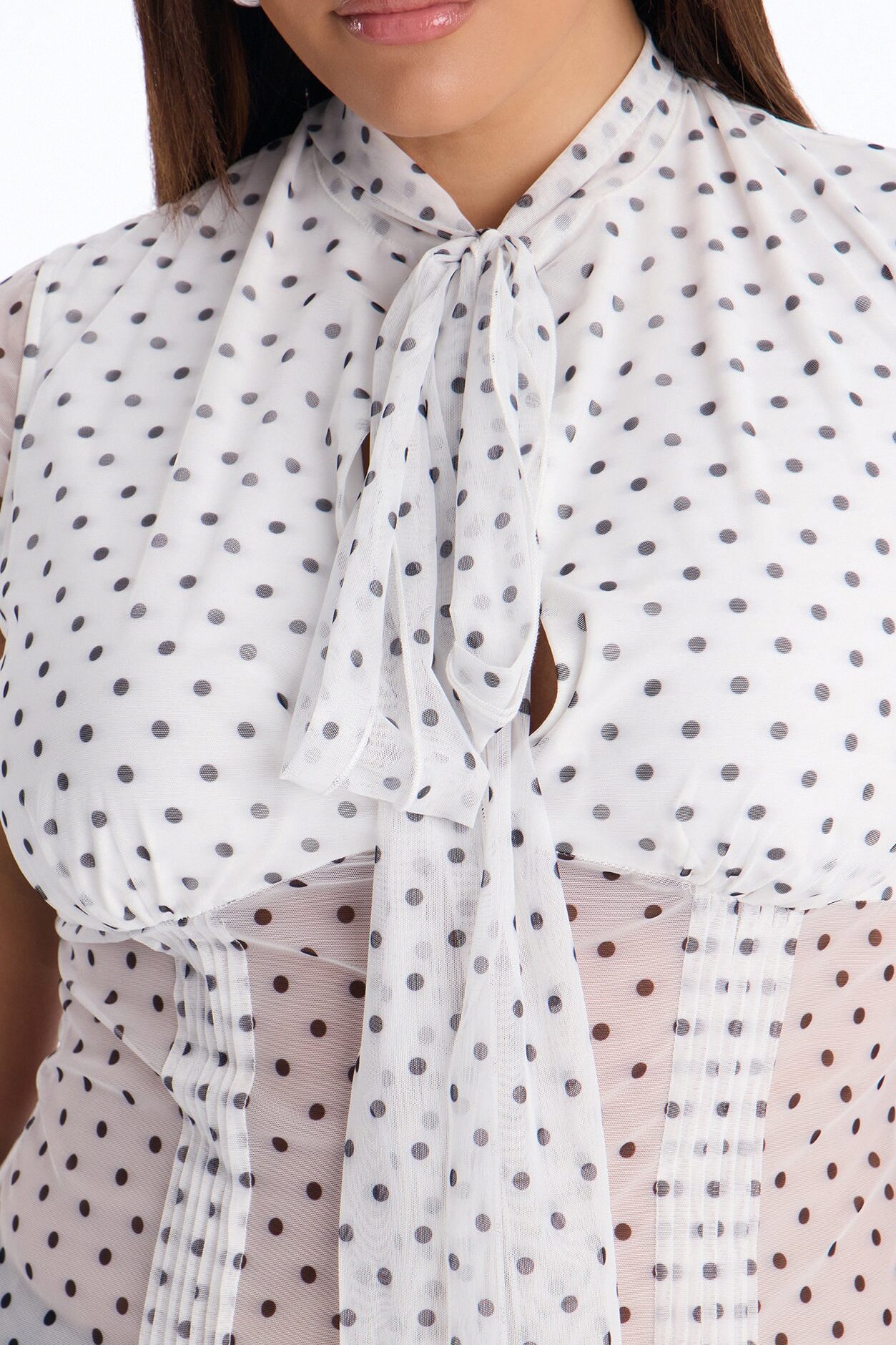 Arabelle Polka Dot Mesh Short Sleeve Top - White/Black