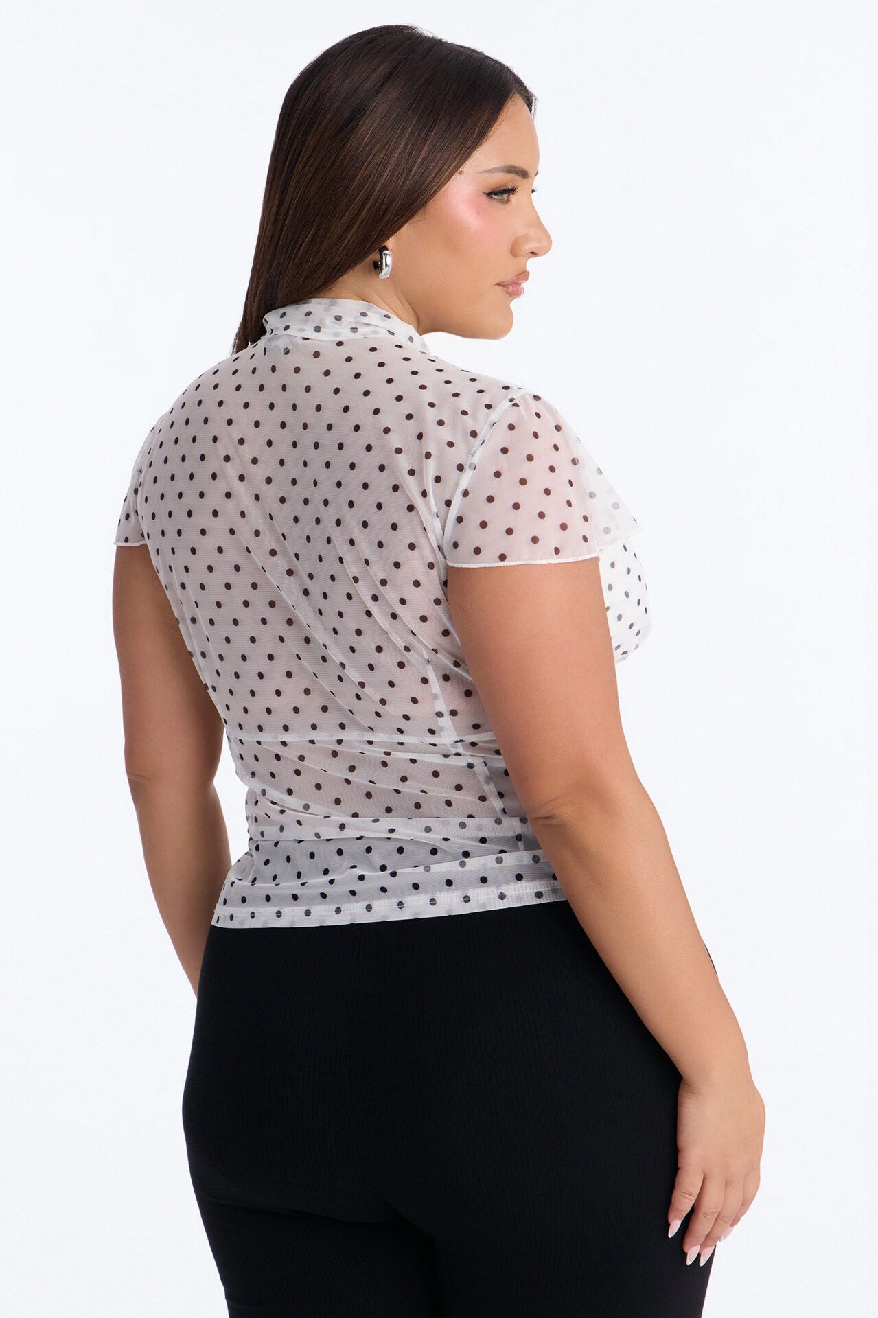 Arabelle Polka Dot Mesh Short Sleeve Top - White/Black