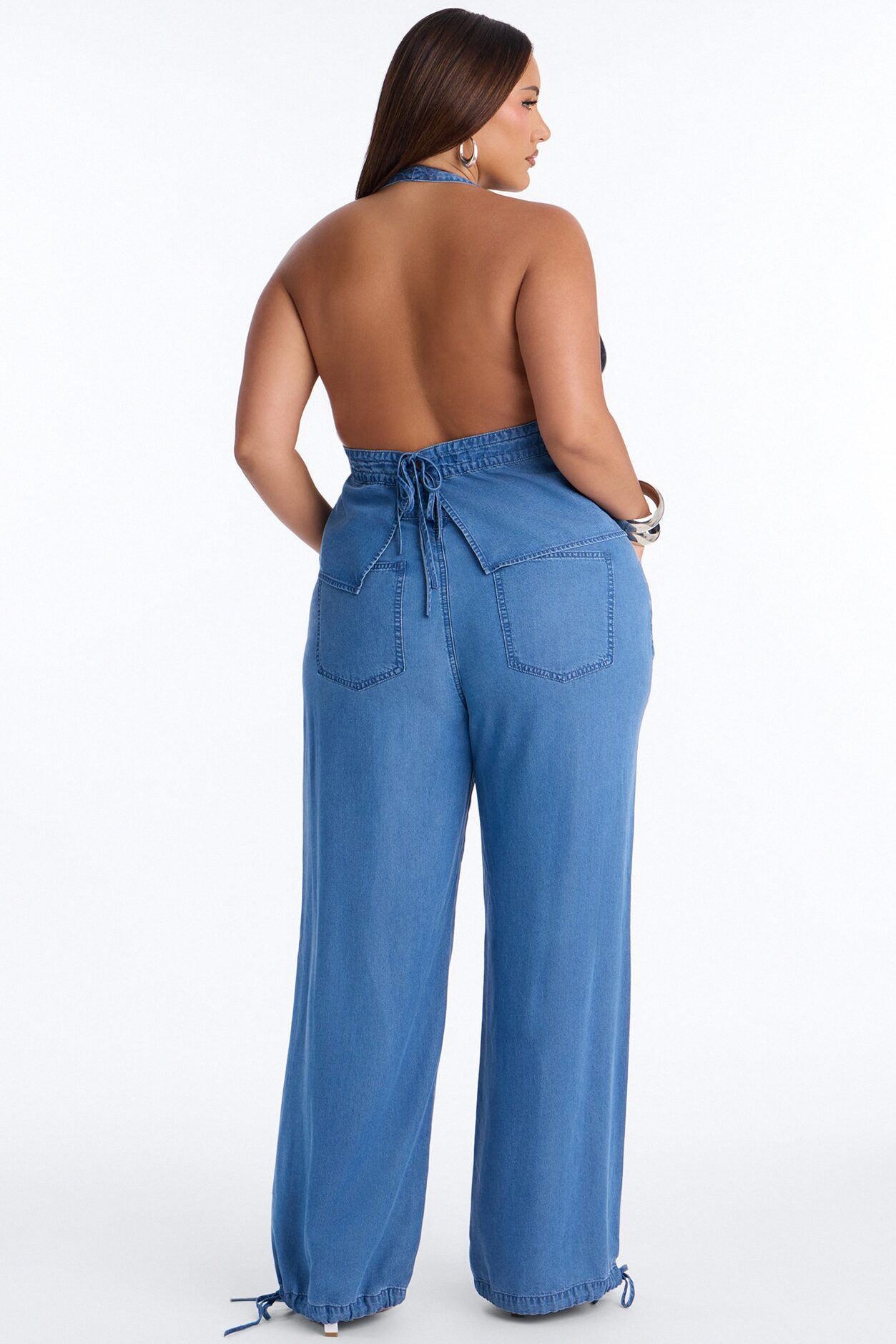 Zaydee Chambray Halter Pant Set - Blue