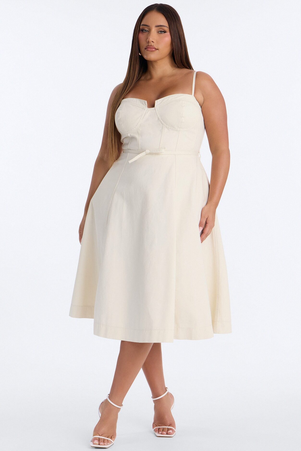 Sweet Chick Denim Midi Dress - White