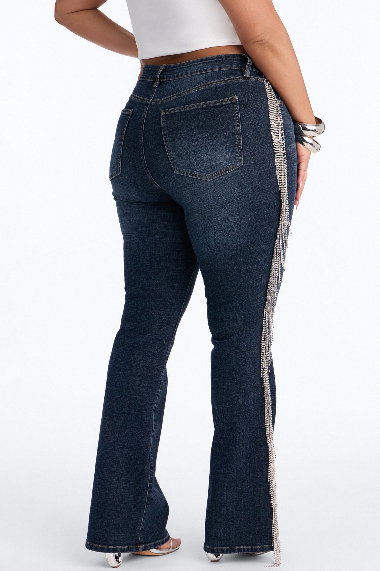 Cosmic Cowgirl Rhinestone Fringe Bootcut Jeans - Dark Wash