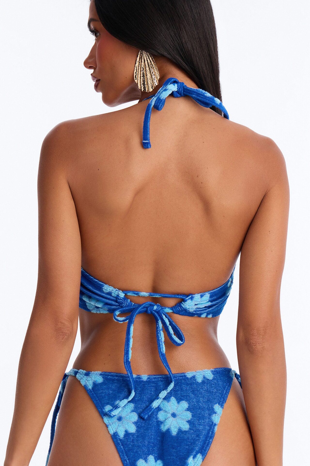 Janie Flower Terry 3 Piece Bikini & Skirt Set - Blue/combo
