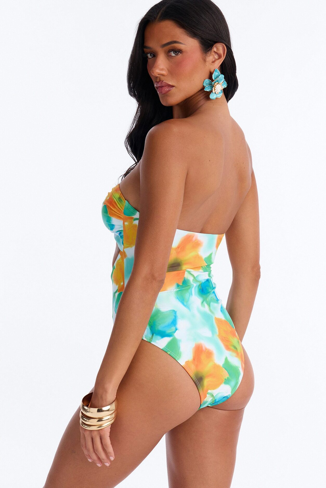 Island Shore Hardware Strapless Scoop Neck Boyshort 3 Piece Bikini Top Set - Green/combo